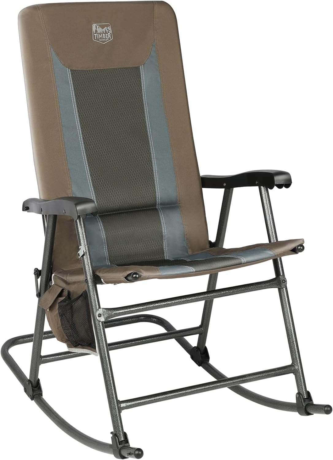 TIMBER RIDGE Padded High Back Folding Rocking Chair with Side Pocket - Portable Outdoor Rocker for Patio, Lawn, Balcony - Heavy Duty 300lbs Capacity - Comfortable Brown Rocking Chair (1 Pack) - Perfect for Relaxing, Camping, and Backyard Lounging