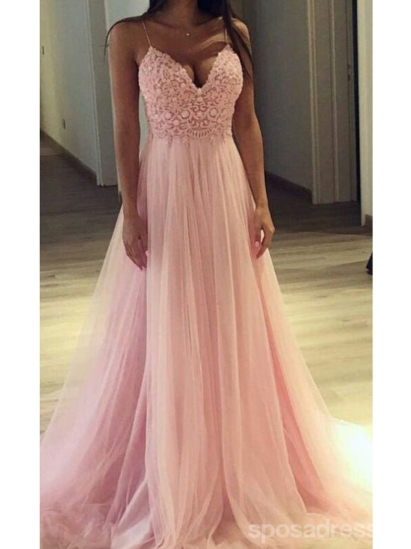 Elegant Pink A-Line Spaghetti Strap V-Neck Long Prom Dress for Women - Perfect for Homecoming, Formal Dances & Evening Parties
