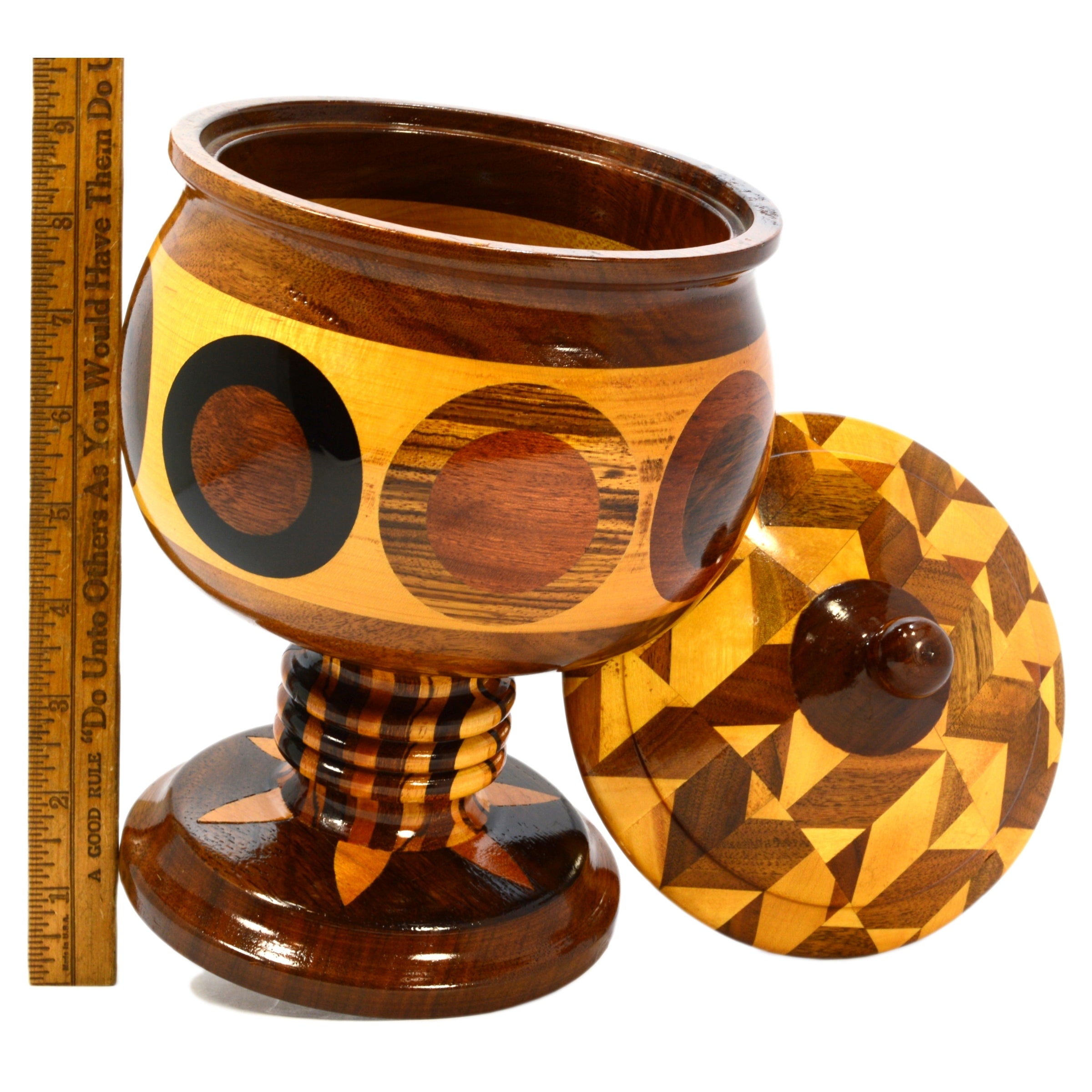 Handcrafted Turned Wood Peaseware Jar with Lid - Acorn-Shaped Pedestal Urn for Home Decor & Collectibles | Perfect for Displaying Flowers, Potpourri, or as a Vintage Centerpiece