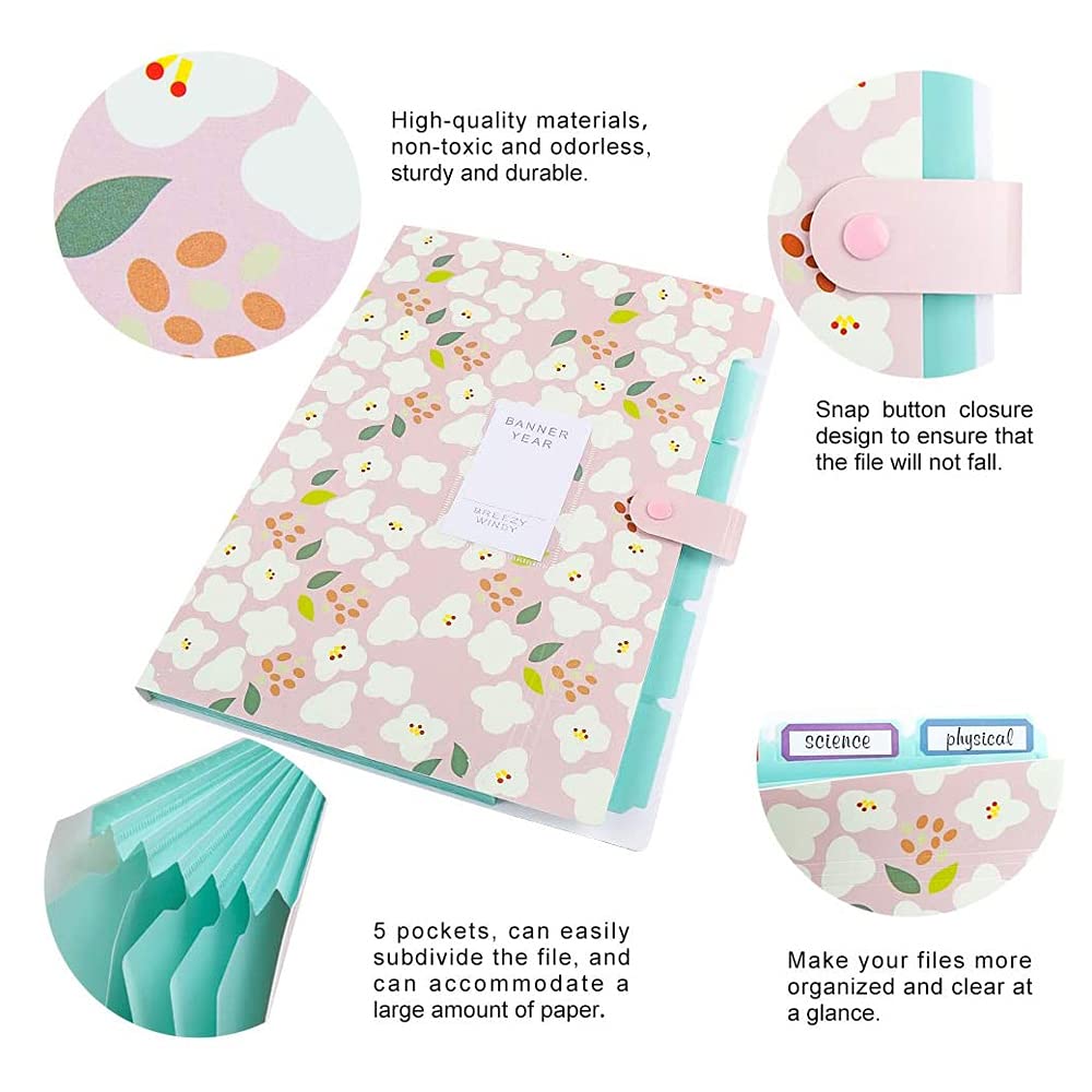 Expandable Plastic Snap Closure File Folder - 5 Pocket A4 Document Organizer for Office, School & Home (Yellow) - Perfect for Organizing Papers, Receipts & Important Documents