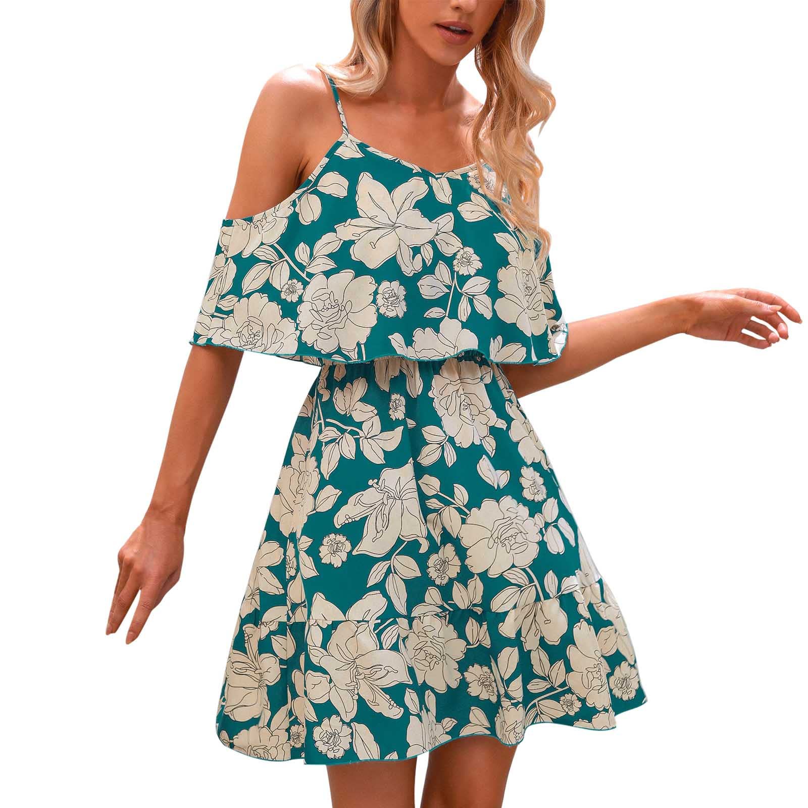 Floral Print Women's Casual Loose Maxi Dress with Suspenders - Summer Midi Dress for Beach, Vacation & Everyday Wear