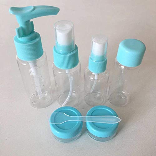 VDHJA Plastic Multipurpose Cosmetic Toiletries Travel Bottle Kit - 5pc Empty Refillable Bottles for Shampoo, Lotion & Essentials (Blue) | TSA Approved for Air Travel, Perfect for Vacations & Gym