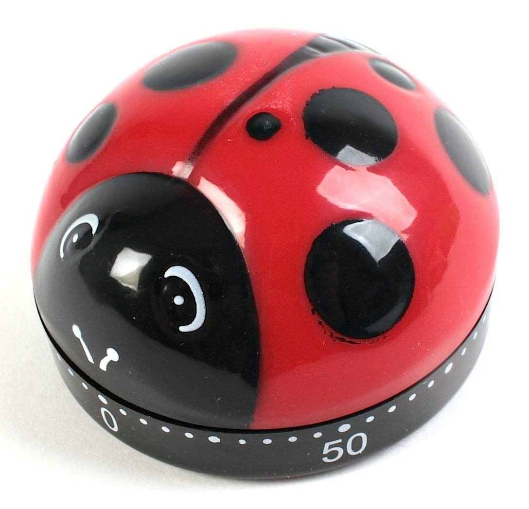 Kikkerland Red Ladybug Kitchen Timer - 60 Minute Countdown, 5.7 x 5.7 x 4.4 cm - Cute Bug-Shaped Cooking Timer for Baking, Cooking, and Classroom Activities