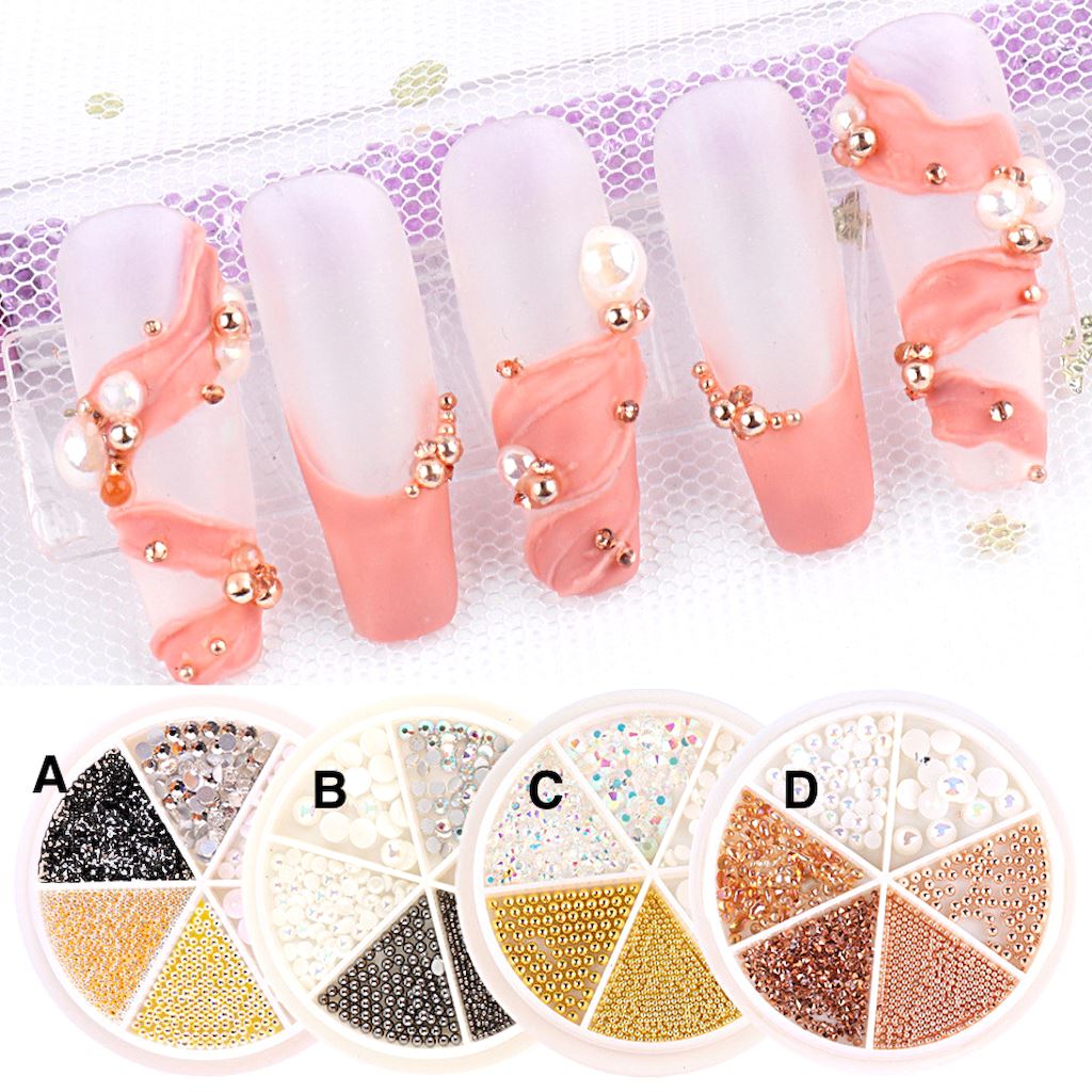 Rhinestones Pearls & Beads Nail Art Decoration Wheels - DIY Nail Design Kit for Manicure, Pedicure & Salon Use - Perfect for Parties, Weddings & Special Occasions