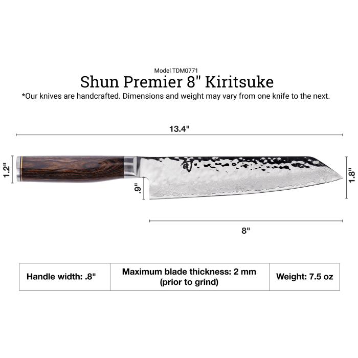 Shun Premier 8-Inch Kiritsuke Japanese Chef Knife - High-Carbon Stainless Steel Blade for Precision Slicing & Sushi Preparation - Perfect for Professional Chefs & Home Cooking Enthusiasts