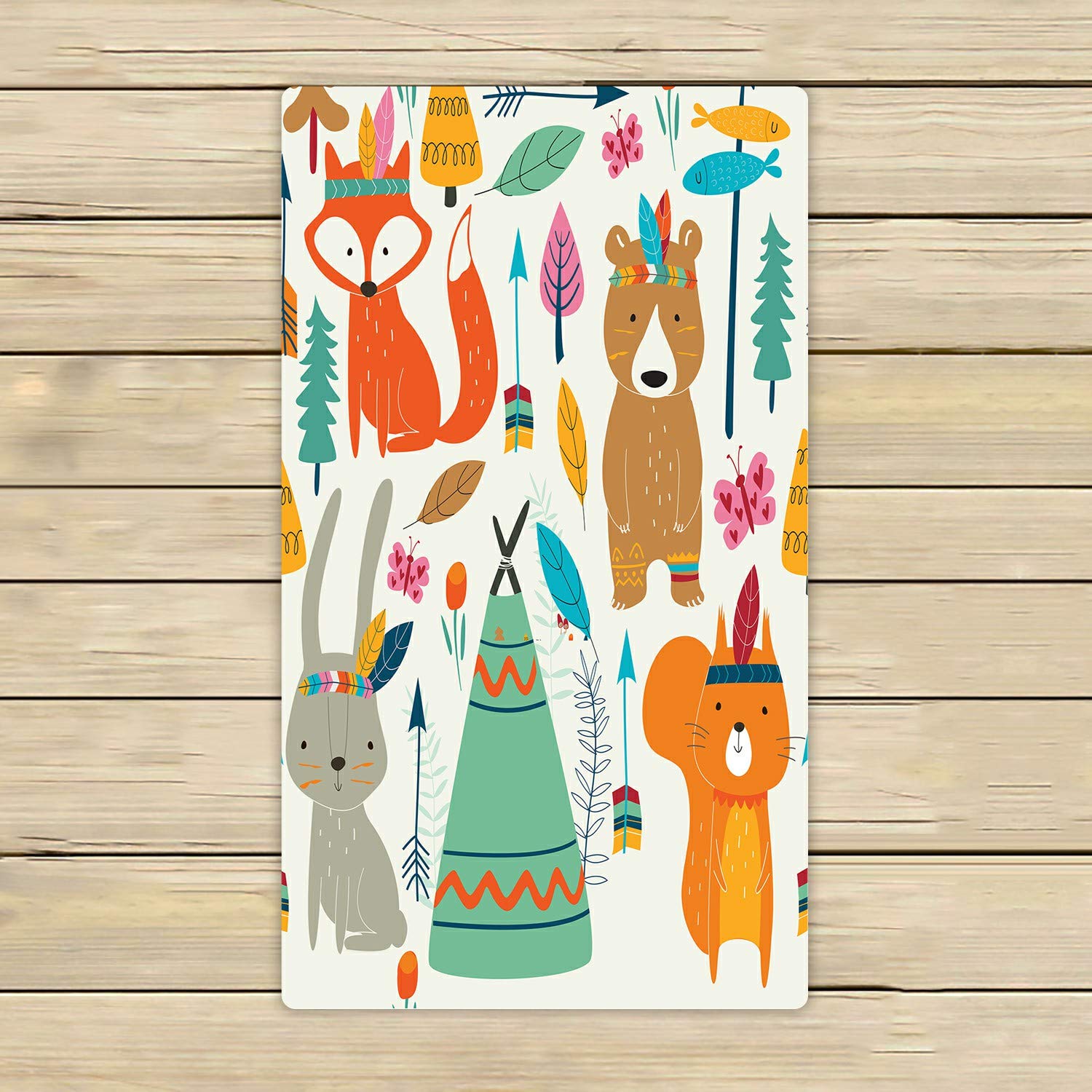 Cute Woodland Tribal Animal Cartoon Beach Towels - Soft Absorbent Bath & Shower Towels for Home, Travel, Pool, Gym - 16x28 Inch