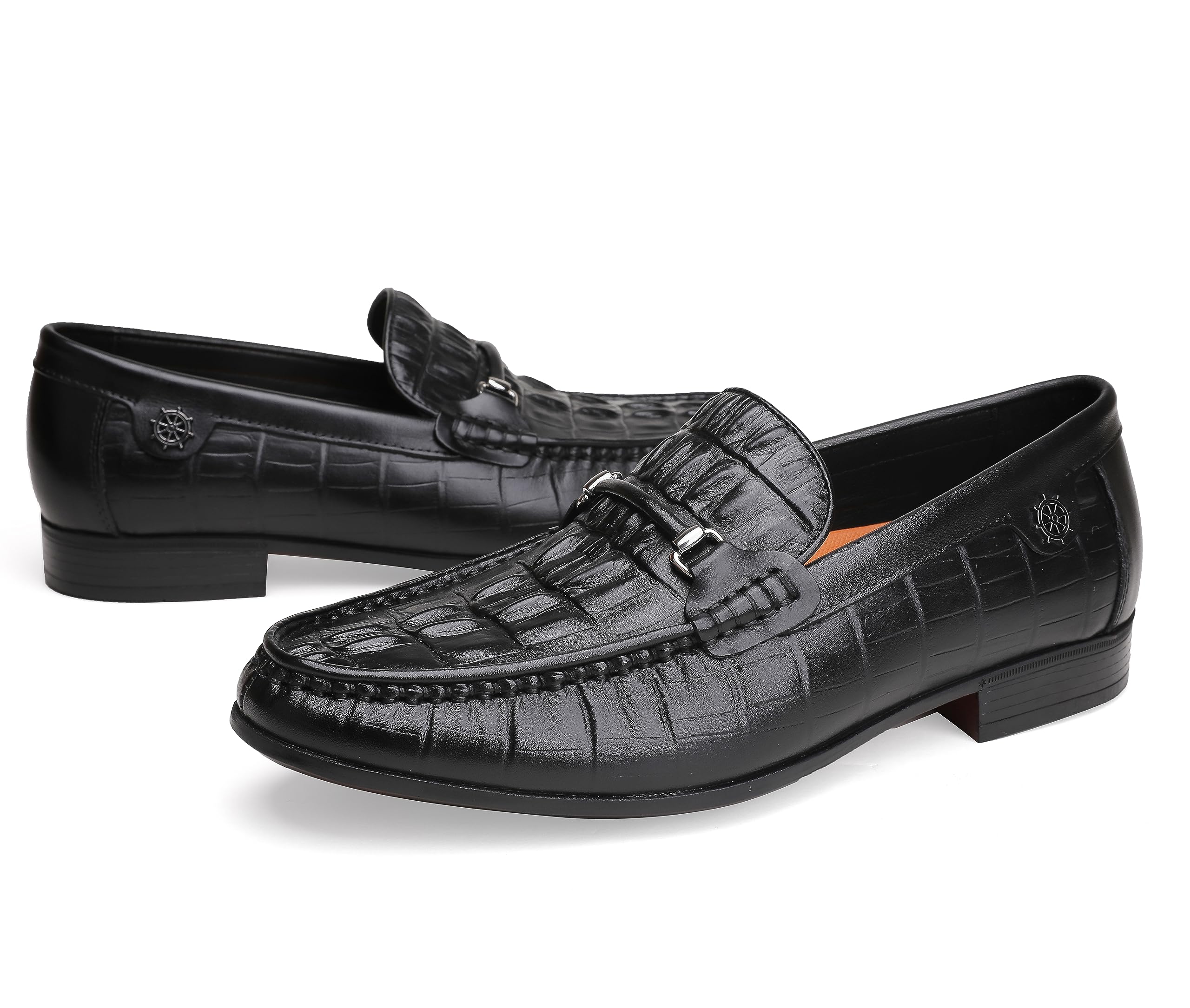 Premium Men's Leather Dress Shoes - Black Crocodile Print Business Loafers for Formal & Casual Wear | Slip-On Comfort for Office, Weddings & Special Events
