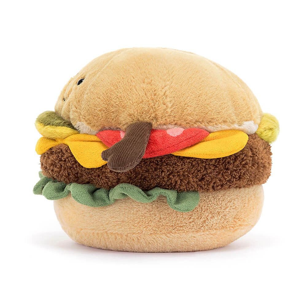 Amuseables Burger Plush Toy - Cute & Soft Hamburger Stuffed Animal for Kids & Adults - Perfect for Gifts, Room Decor, and Stress Relief