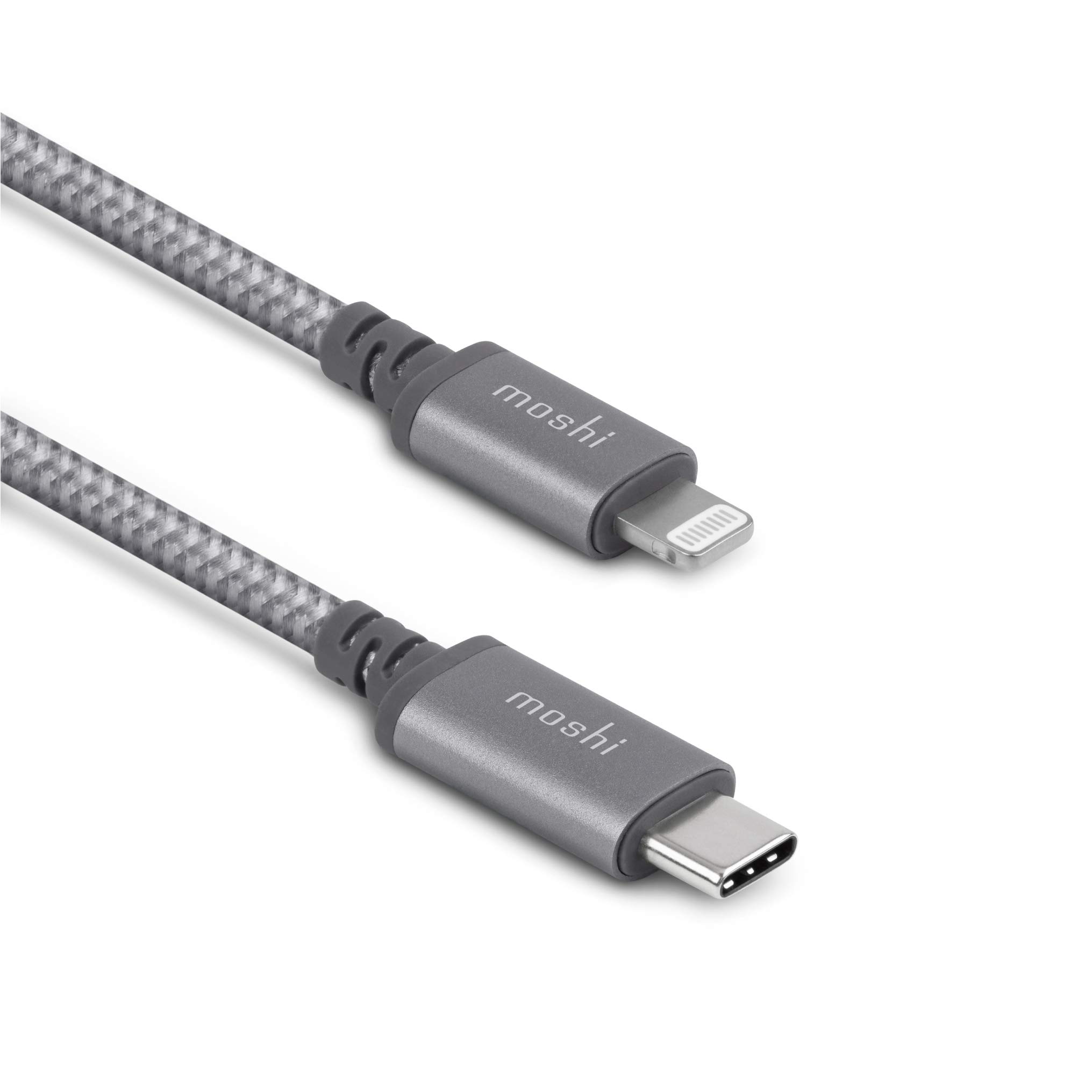 Moshi Integra USB C to Lightning Cable 4ft/1.2m - MFi Certified Fast Charging Cable with 30W Power Delivery, Durable Ballistic Nylon Braided for iPhone 14/13/12/11/Pro/Max, iPad & AirPods - Perfect for Home, Office & Travel Charging (Titanium Gray)
