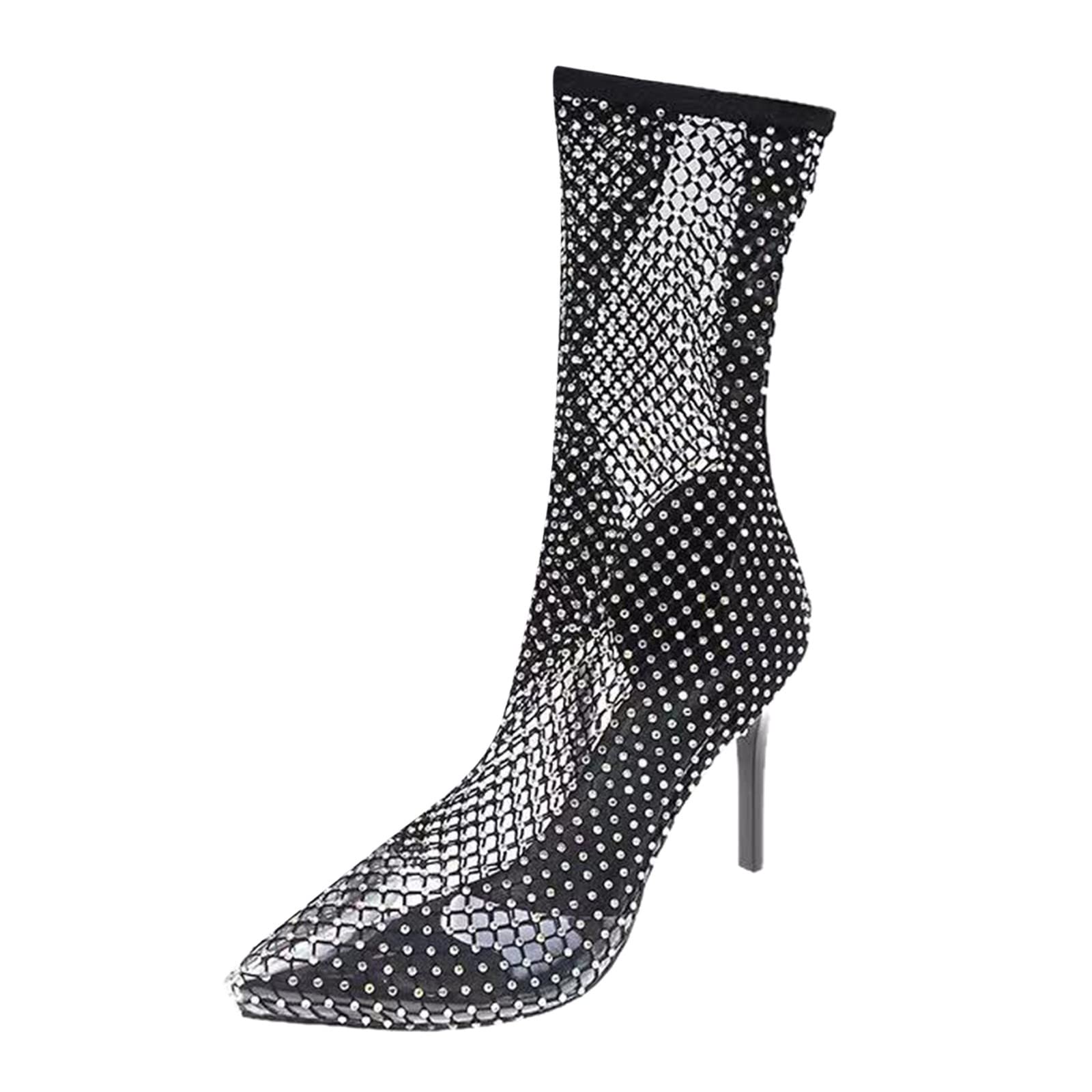 Stylish Pointed Toe Rhinestone Women's Boots - Thin High Heel Faux Leather Riding Boots for Women | Perfect for Office, Party & Evening Outfits