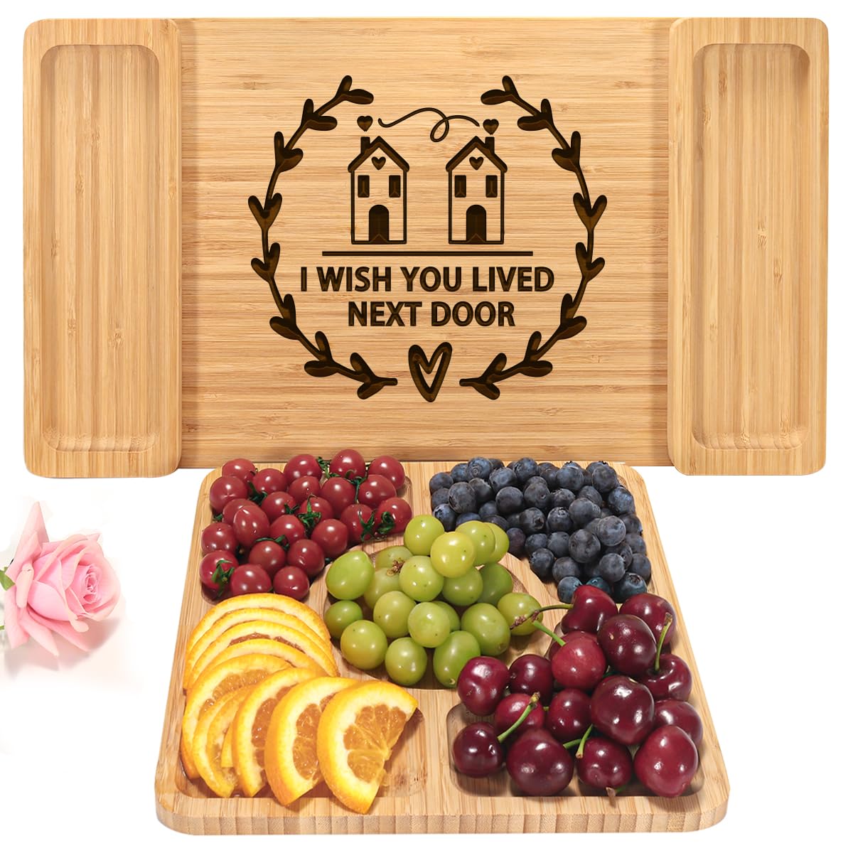Best Friendship Gifts for Women - 'I Wish You Lived Next Door' Cheese Board Set | Long Distance Missing You Gift, Birthday Present for Best Friend | Thoughtful Housewarming & Galentine's Day Gift for Wine Nights & Charcuterie Parties