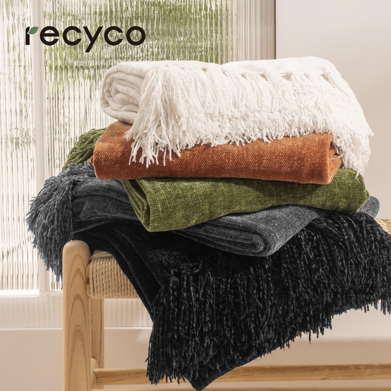 Soft Cozy Chenille Throw Blanket with Fringe Tassels - 50