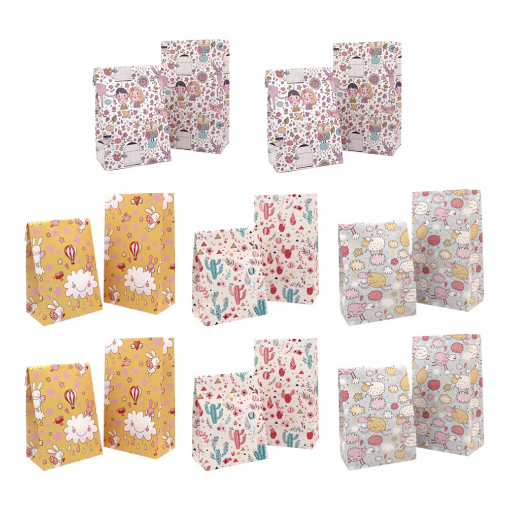 PRETYZOOM 16PCS Colorful Cartoon Cactus Rabbit Sheep Paper Candy Bags - Eco-Friendly Treat Bags for Easter, Birthday, Baby Shower & Wedding Parties - Perfect for Candy, Cookies & Small Gifts