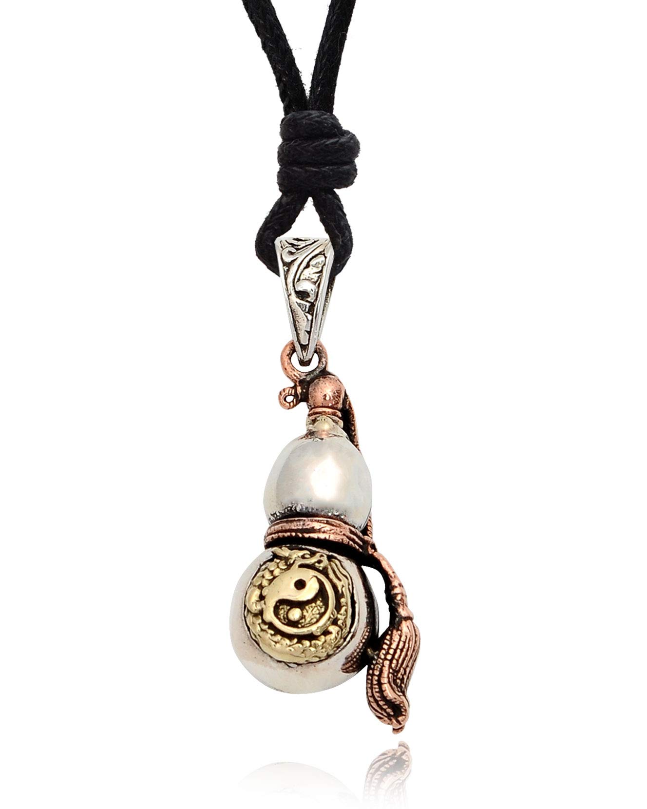 Yin Yang Gourd Calabash Necklace - 92.5 Sterling Silver & Gold Brass Pendant for Spiritual Jewelry | Perfect for Meditation, Yoga & Feng Shui