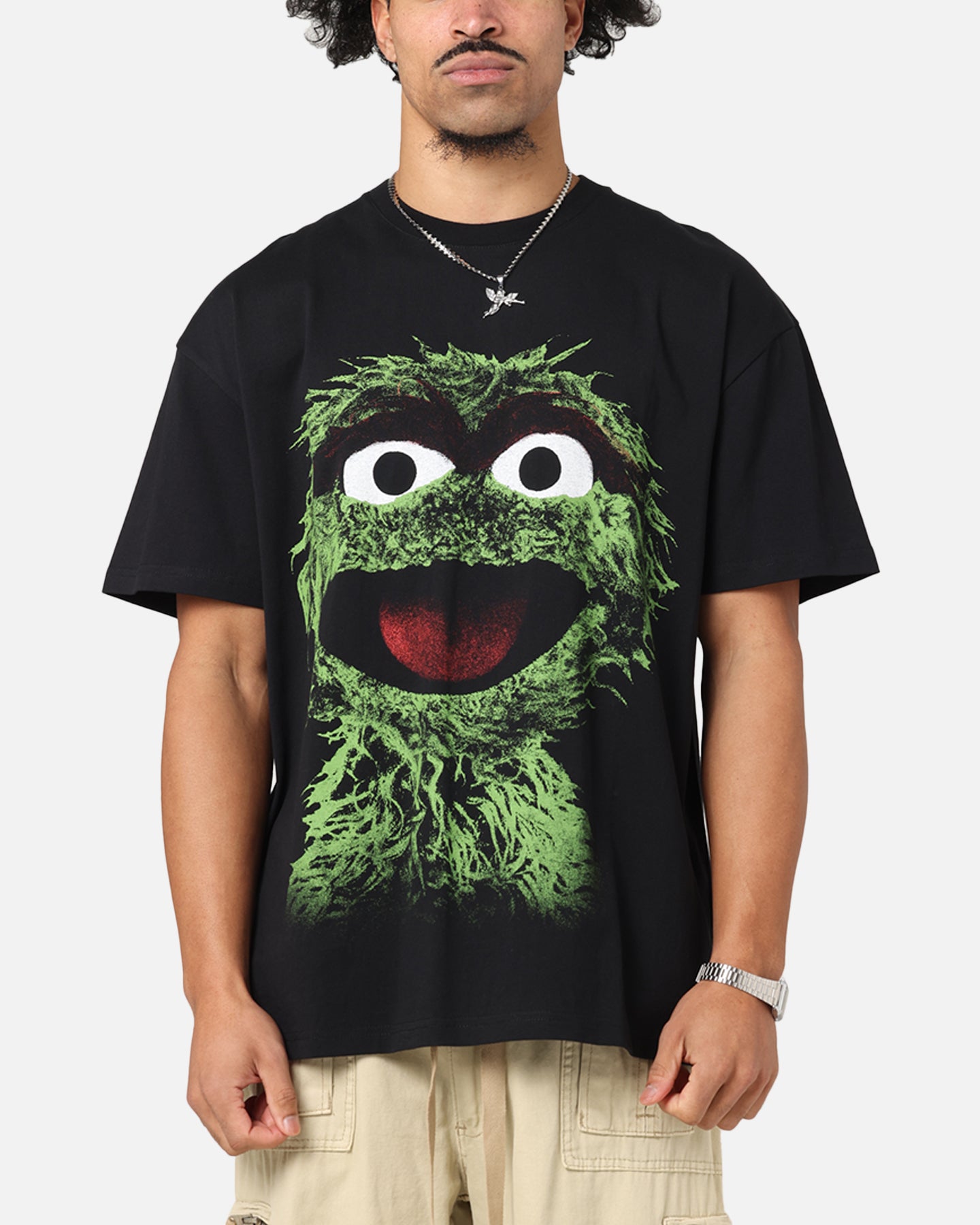 American Thrift X Sesame Street Oscar The Grouch Graphic Heavy Cotton T-Shirt - Black | Vintage Cartoon Tee for Men & Women | Perfect for Casual Wear, Cosplay & Street Fashion