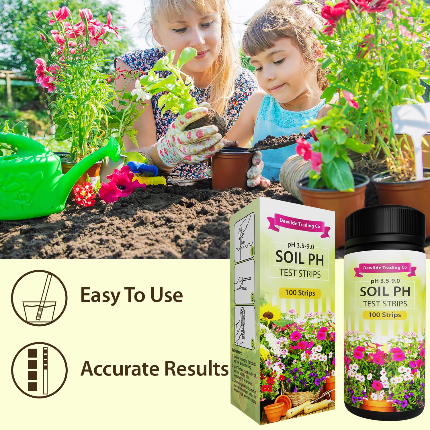 Soil pH Test Strips Kit - 100 Strips (3.5-9 pH Range) for Garden, Lawn, Grass, Vegetables, Compost & Indoor/Outdoor Plants | Accurate Soil Testing for Home Gardening, Yard Care & Plant Health