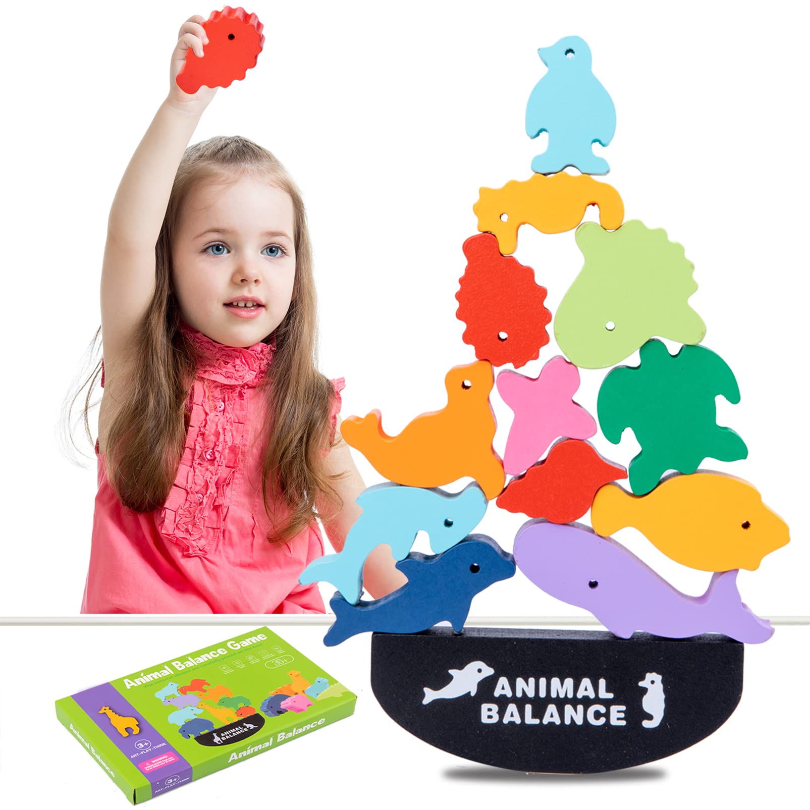 AULEGU Wooden Stacking Blocks for Kids - Ocean Animal Balancing Game Toys for Toddlers Ages 3-7 - Fine Motor Skills Development Toys for Preschool Learning & Family Game Night