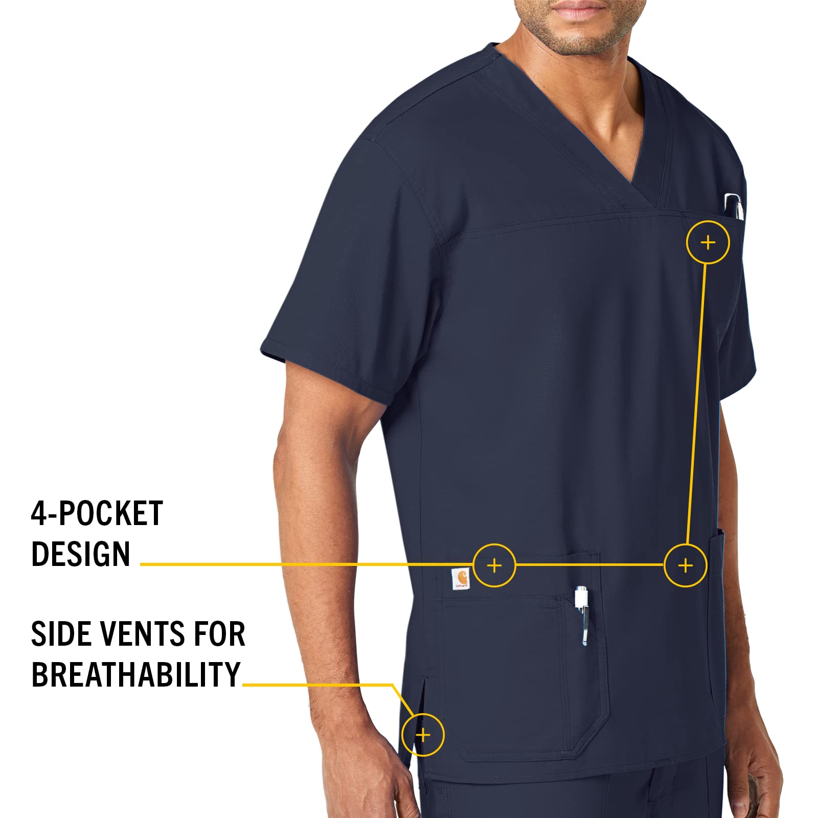 Carhartt Men's Ripstop Multi-Pocket Scrub Top - Durable Workwear for Medical Professionals & Healthcare Workers - Perfect for Hospitals, Clinics & Nursing Shifts