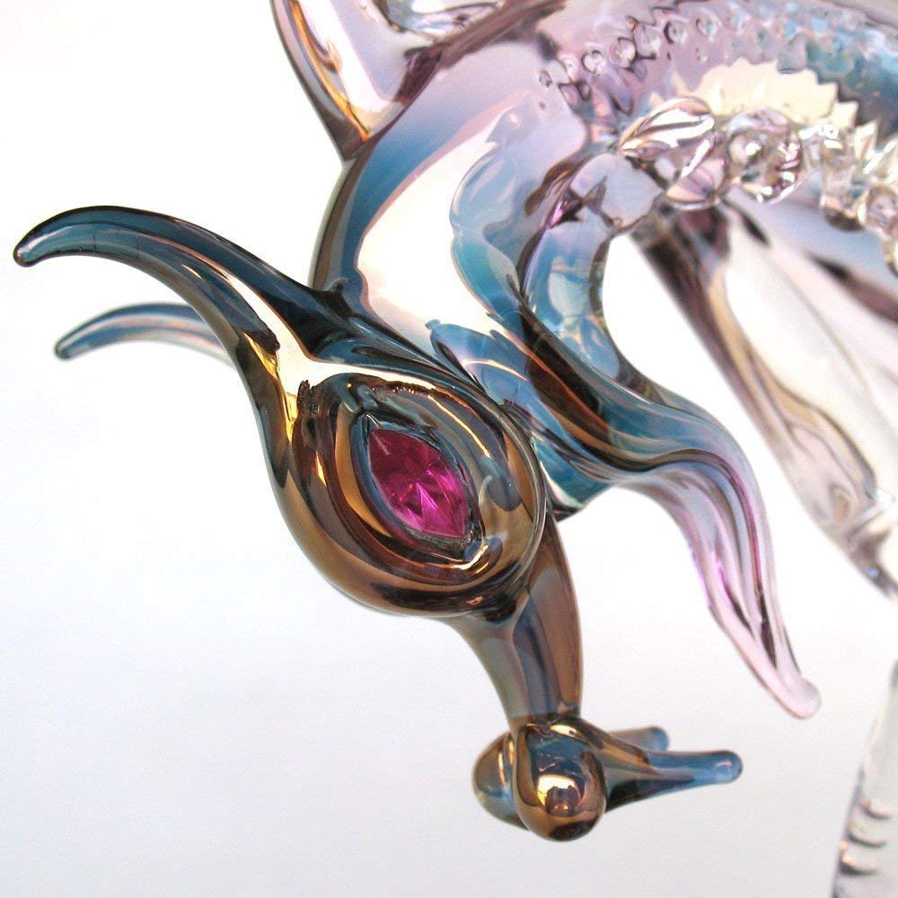 Hand Blown Glass Dragon Figurine with Wings - Flying Dragon Statue for Home Decor, Fantasy Collectibles & Gift Ideas | Perfect for Shelf Display, Office Desk & Medieval Theme Decorations