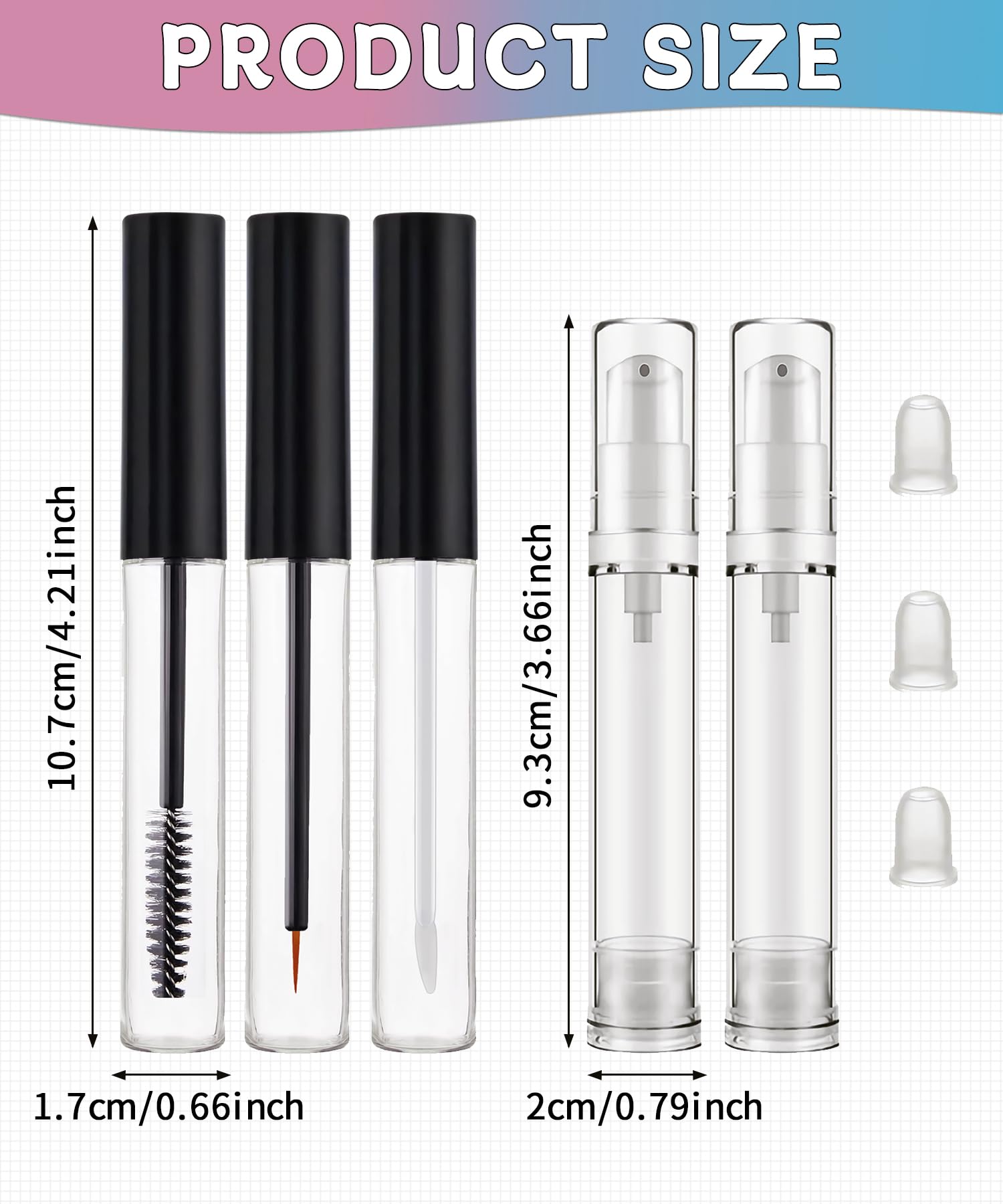 3 Pack 10ml Clear Mascara Tubes with Wands + 2 Pack 10ml Airless Pump Bottles | Empty Eyeliner & Lip Gloss Containers with Leak-Proof Stoppers | Premium Refillable Cosmetic Bottles for DIY Beauty, Travel & Professional Makeup Kits