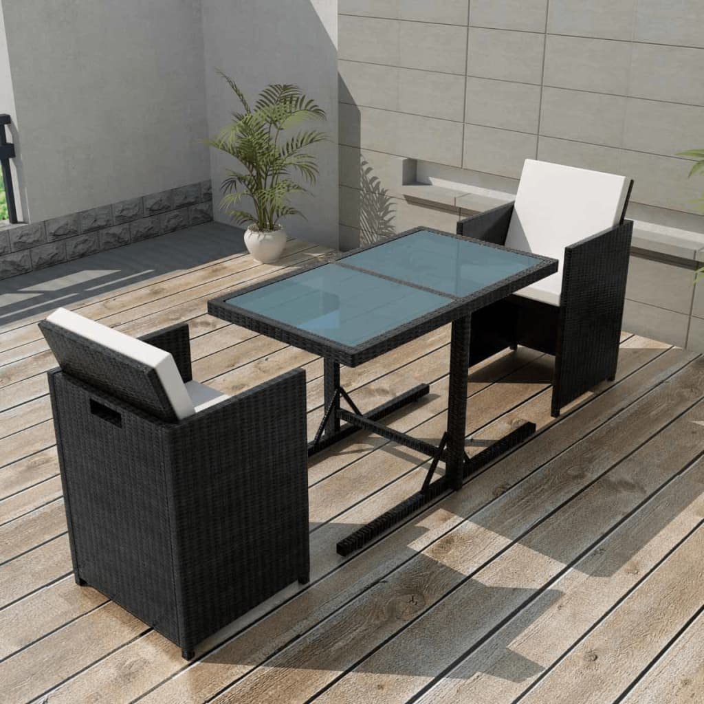 3-Piece Outdoor Bistro Set - Rattan Patio Dining Table with Cushions, Round Garden Furniture for Porch, Lawn, Backyard & Poolside - Perfect for Relaxing, Entertaining & Outdoor Dining