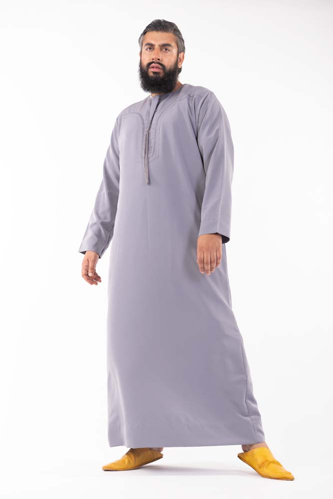 Grey Men's Arab Omani Jubba Traditional Robe - Perfect for Eid Celebrations, Weddings & Cultural Events