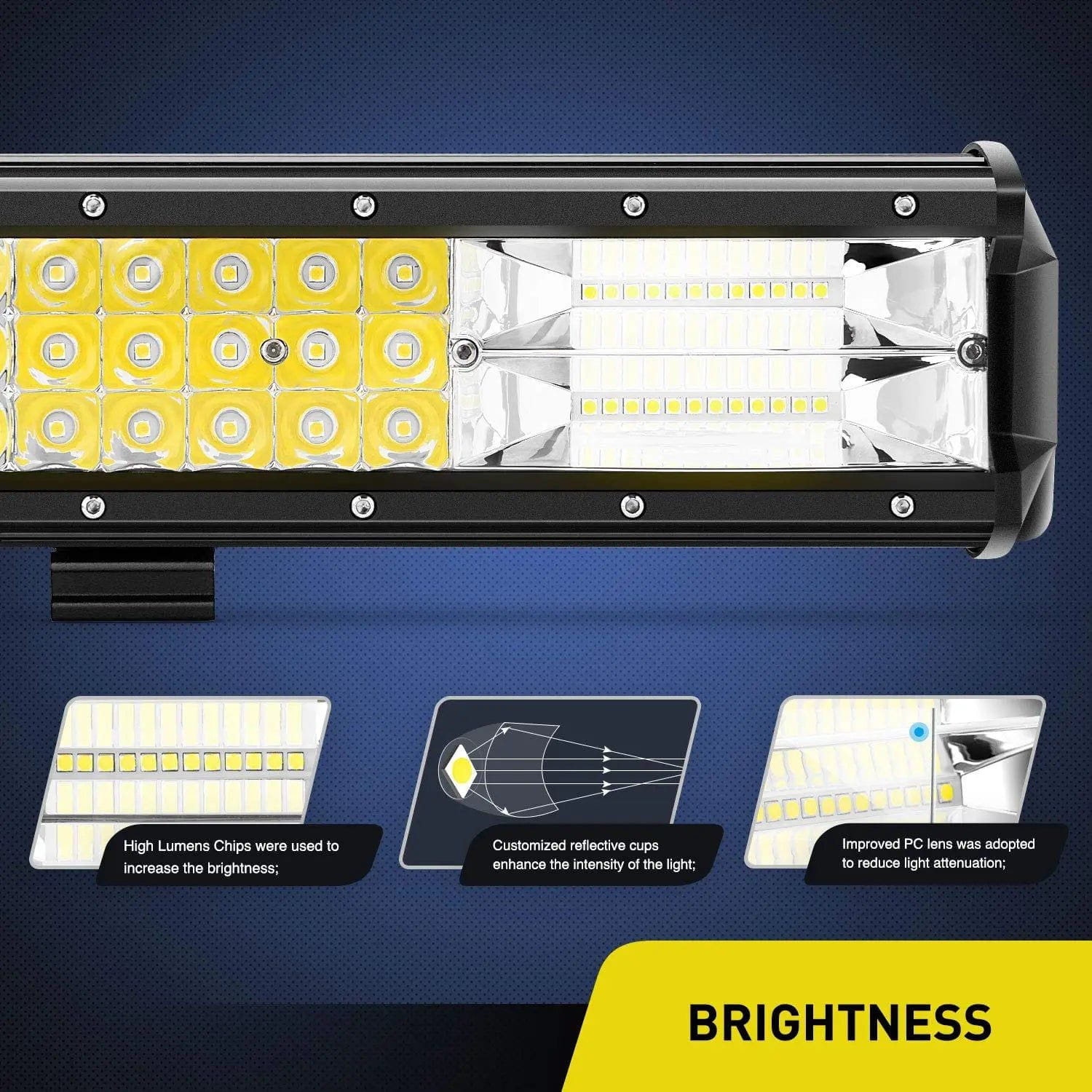 26 Inch 297W 29700LM Triple Row LED Light Bar - Spot Flood Combo for Off-Road Trucks, ATVs, UTVs & Boats - Waterproof & Dustproof for Outdoor Adventures