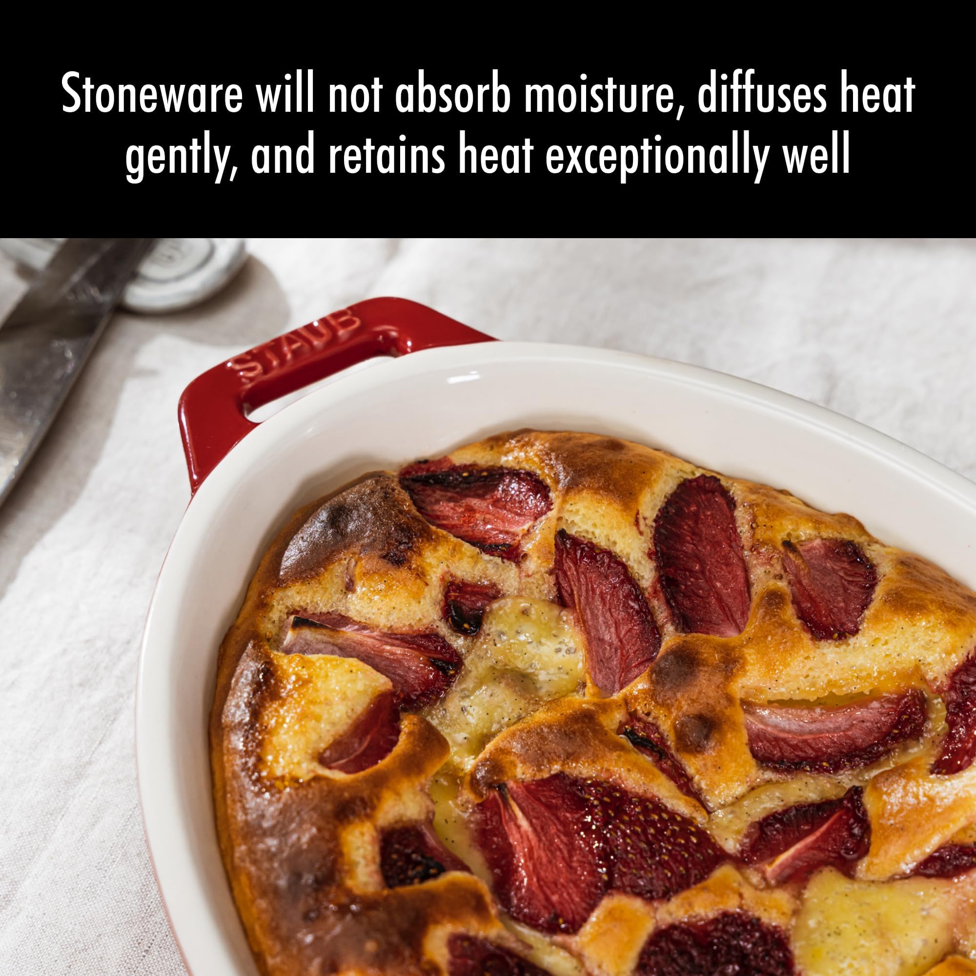 Staub Ceramic 4-Piece Baking Set - Casserole Dish with Lid, Brownie Pan, Cherry Red | Perfect for Oven Baking, Casseroles, Brownies & Desserts