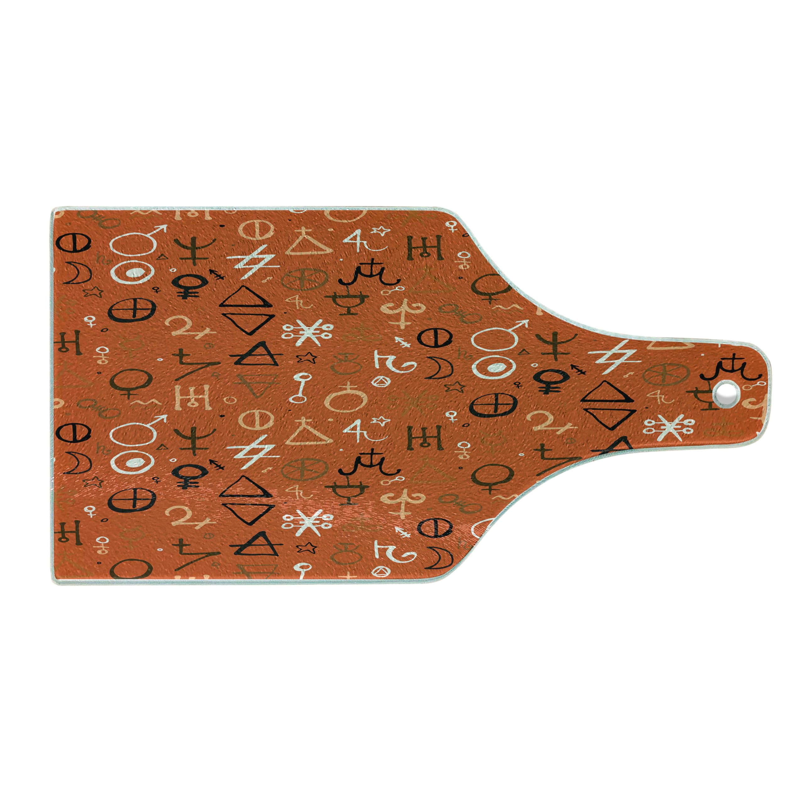 Ambesonne Bohemian Tempered Glass Cutting Board - Western Aztec Design, Wine Bottle Shape in Burnt Orange & Peach | Decorative Serving Board for Charcuterie, Cheese, and Wine Pairing | Perfect for Kitchen, Dining, and Entertaining