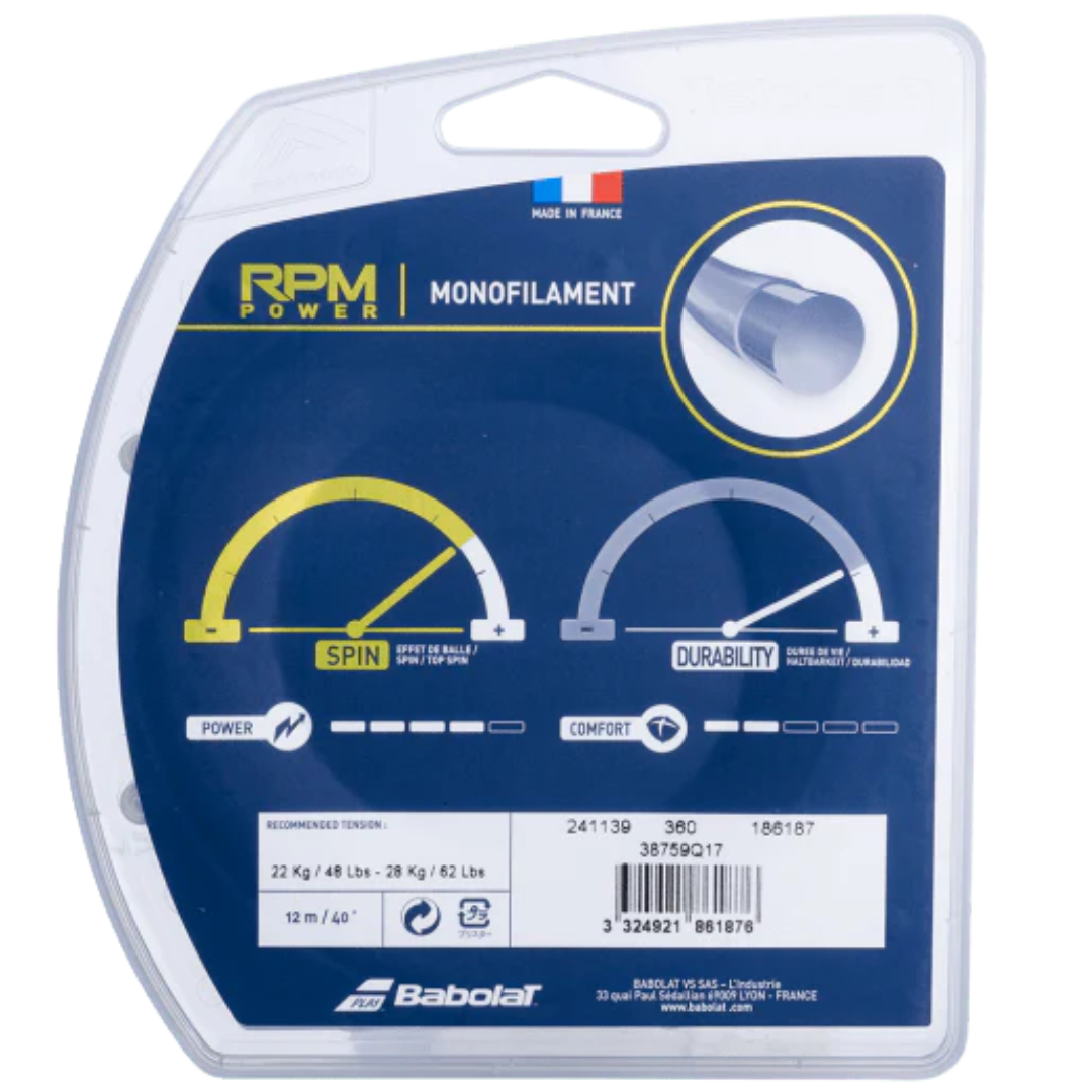 Babolat RPM Power 12M Tennis Strings (Blue) - High-Performance Tennis Racket Strings for Spin & Control - Perfect for Competitive Play & Training