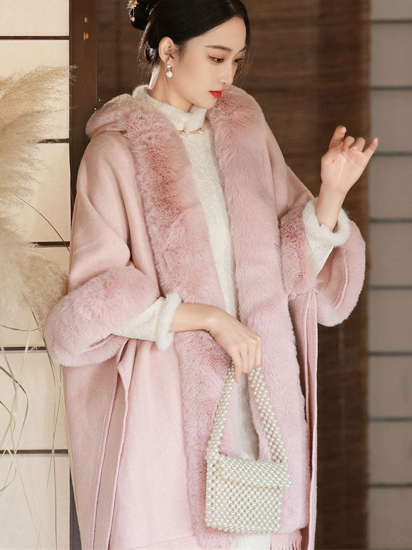 Luxury Faux Fur Winter Shawl Wrap with Hood - Warm Wool Scarf for Women, Elegant Cheongsam Stole - Perfect for Cold Weather, Parties, and Formal Occasions