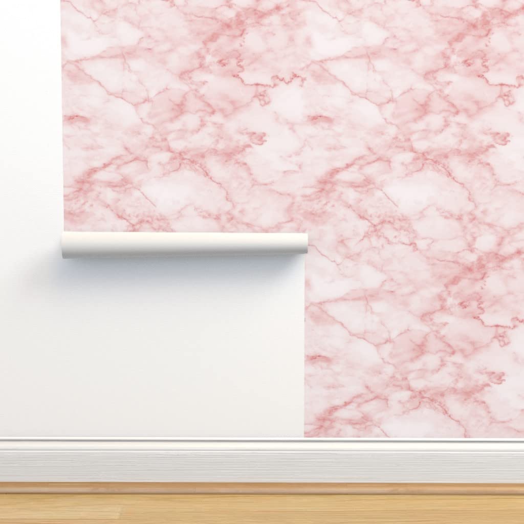 Peel & Stick Wallpaper 12ft x 2ft - Pink Marble Textured Removable Self-Adhesive Wallpaper for Nursery, Bedroom & Home Decor | Easy DIY Installation | Spoonflower