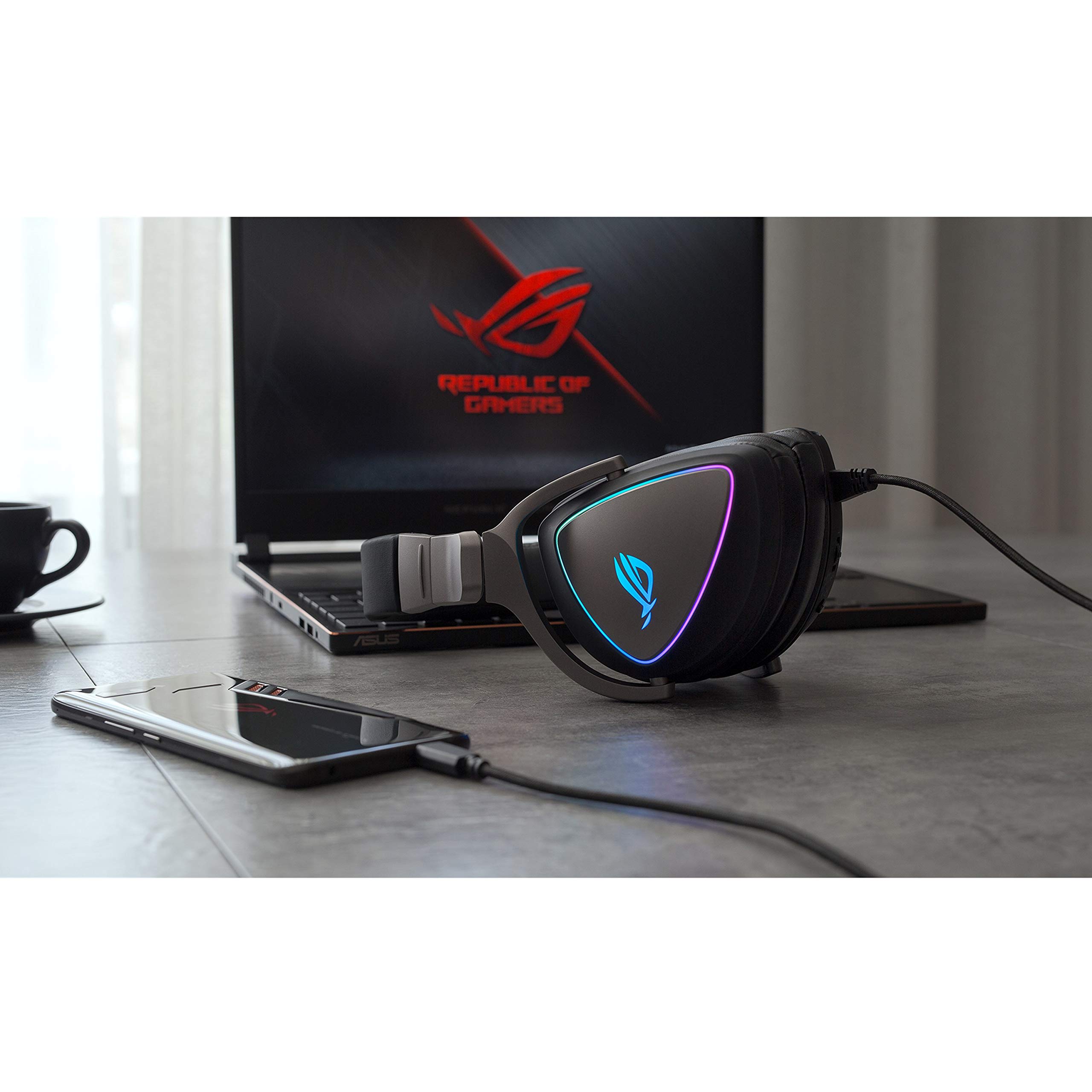 ASUS ROG Delta USB-C Gaming Headset with Hi-Res ESS Quad-DAC - Noise Cancelling Mic, Aura Sync RGB - Compatible with PC, Mac, PS4, Discord & Teamspeak - Perfect for Competitive Gaming & Streaming