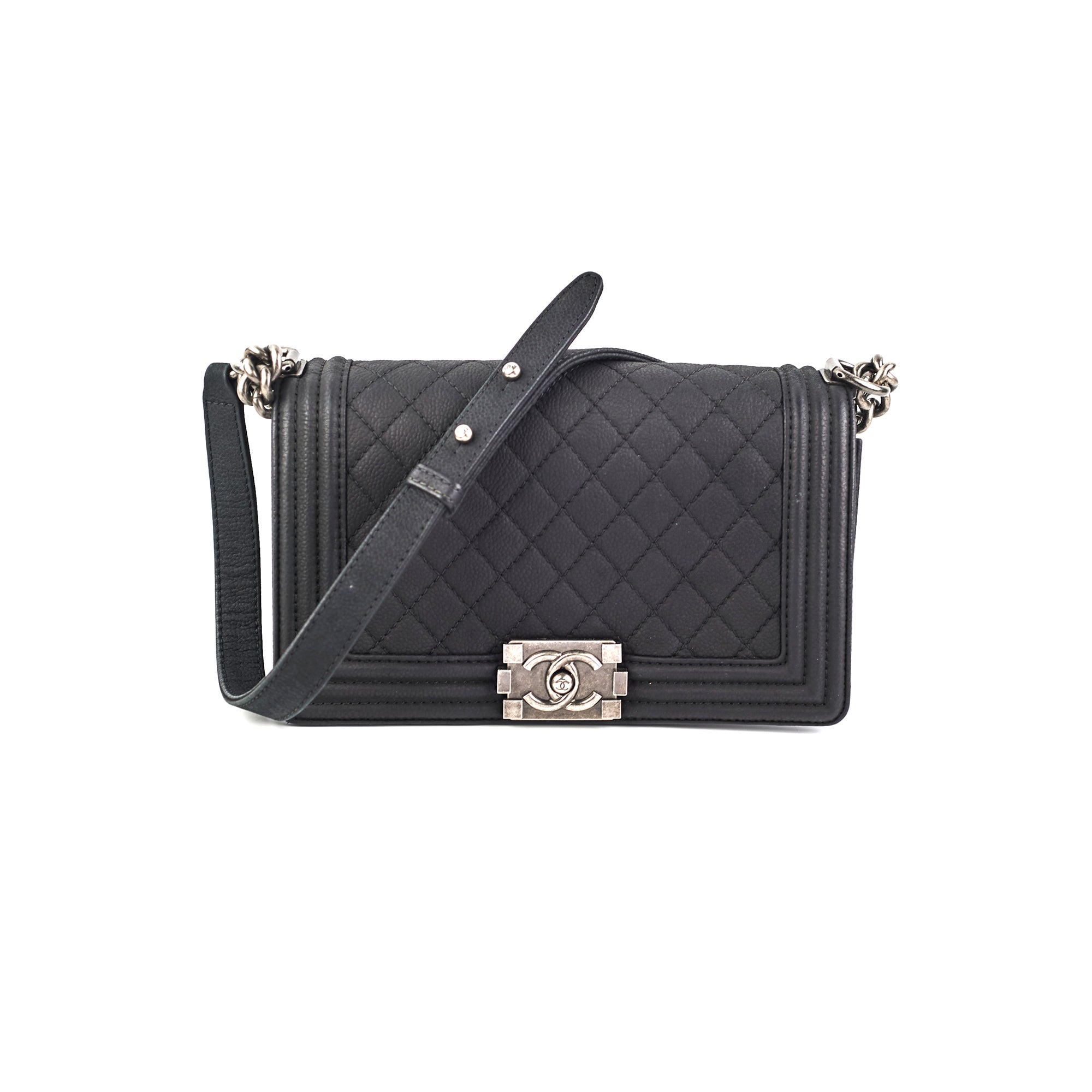 Chanel Old Medium Boy Bag Black Caviar Leather - Luxury Designer Handbag for Women, Perfect for Parties, Work & Everyday Use