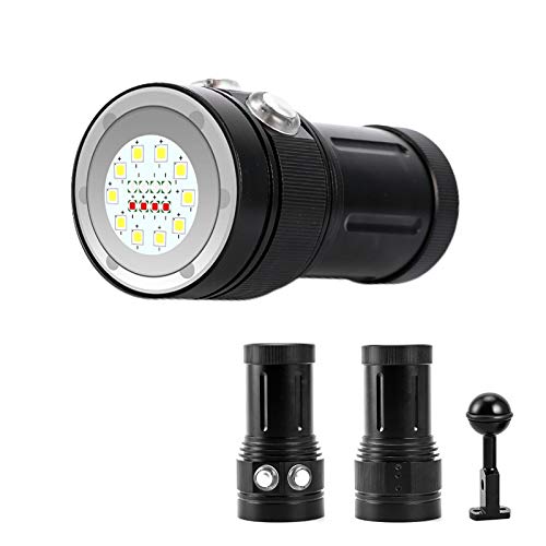 Professional 80M Underwater Dive Light - 10 XML2 + 4 Red + 4 Blue LED High Lumen Flashlight for Scuba Diving, Underwater Photography & Video Recording - Perfect for Night Dives, Cave Exploration & Marine Life Observation