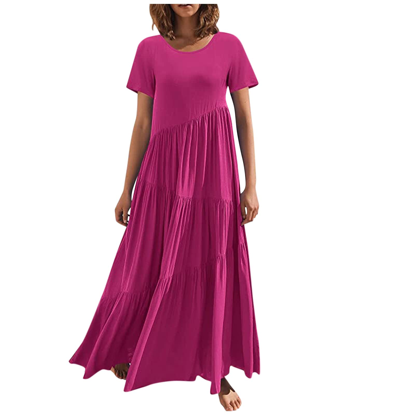 **Plus Size Women's Casual Loose Asymmetric Layered Maxi Dress - Solid Color Beach Sun Dress for Summer Vacation, Pool Party & Boho Outfit**