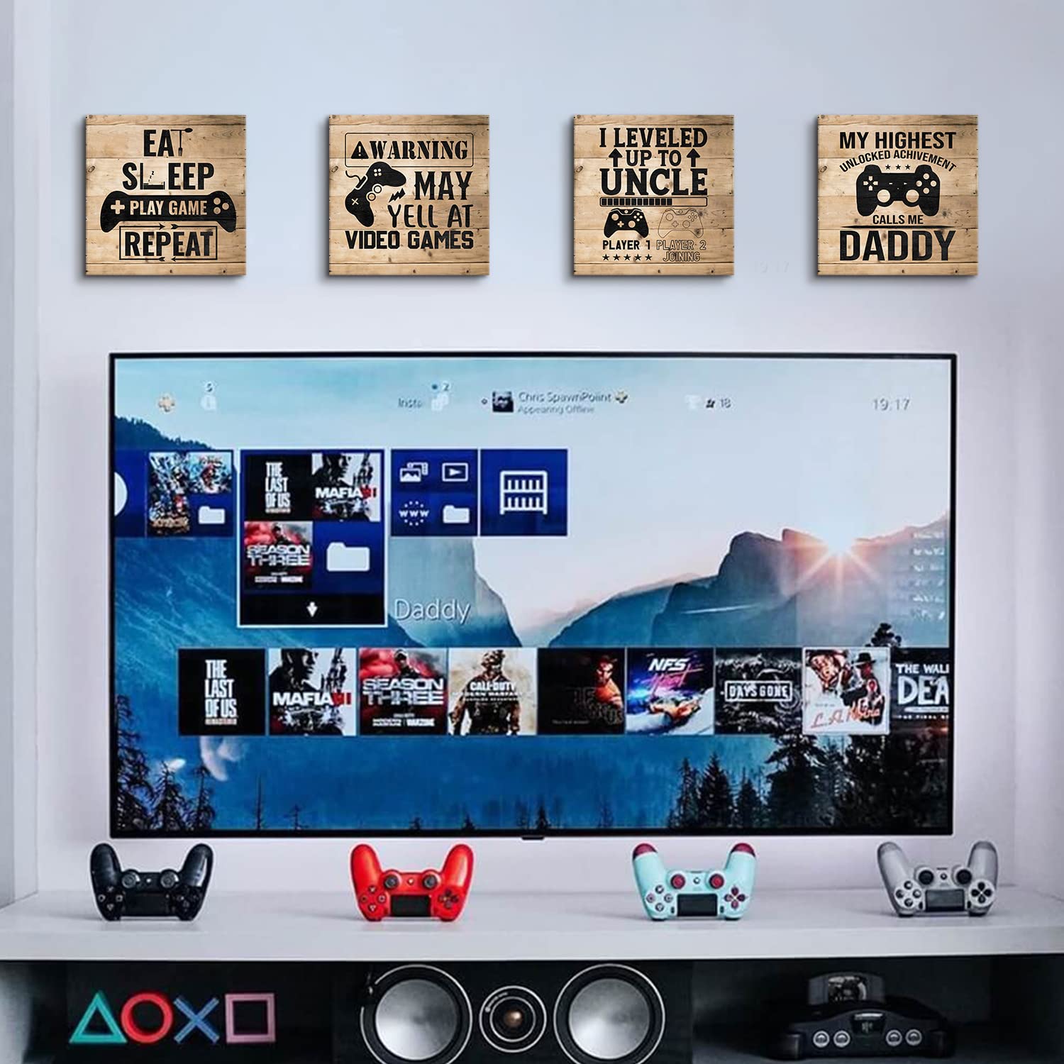 12x12 Inch Gaming Wall Art Set of 4 - Kids Room Decor, Boys Bedroom Canvas Posters, Video Game Themed Nursery Paintings, Farmhouse Style Gamer Playroom Decor - Perfect for Birthday Gifts & Gaming Room Wall Decor