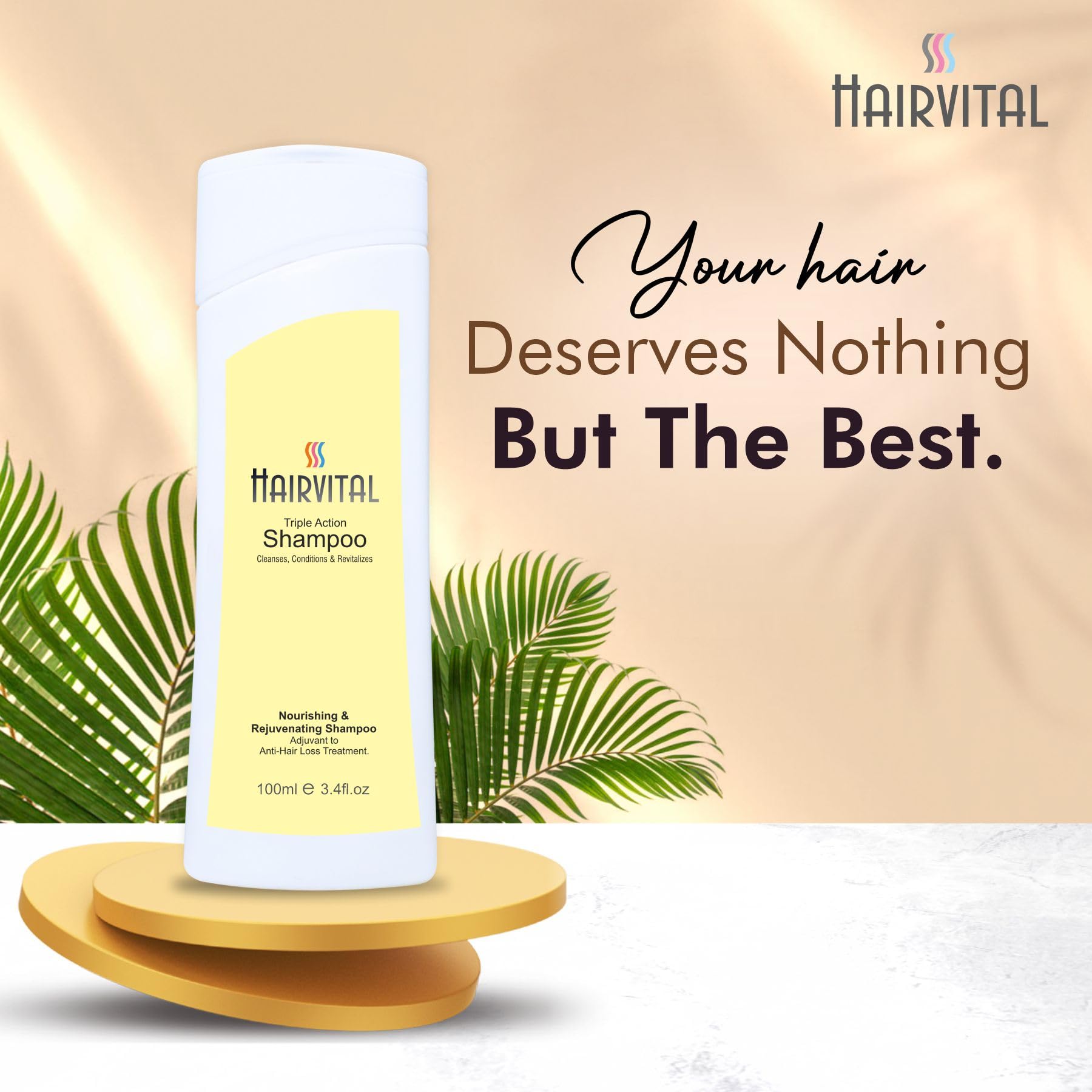 Hairvital Triple Action Shampoo - Cleanser, Conditioner & Revitalizer with Aloe Vera, Jojoba Oil & Vitamin E for Dry & Damaged Hair - 100ml (Pack of 2) | Hydrating & Repairing Daily Hair Care for Women & Men
