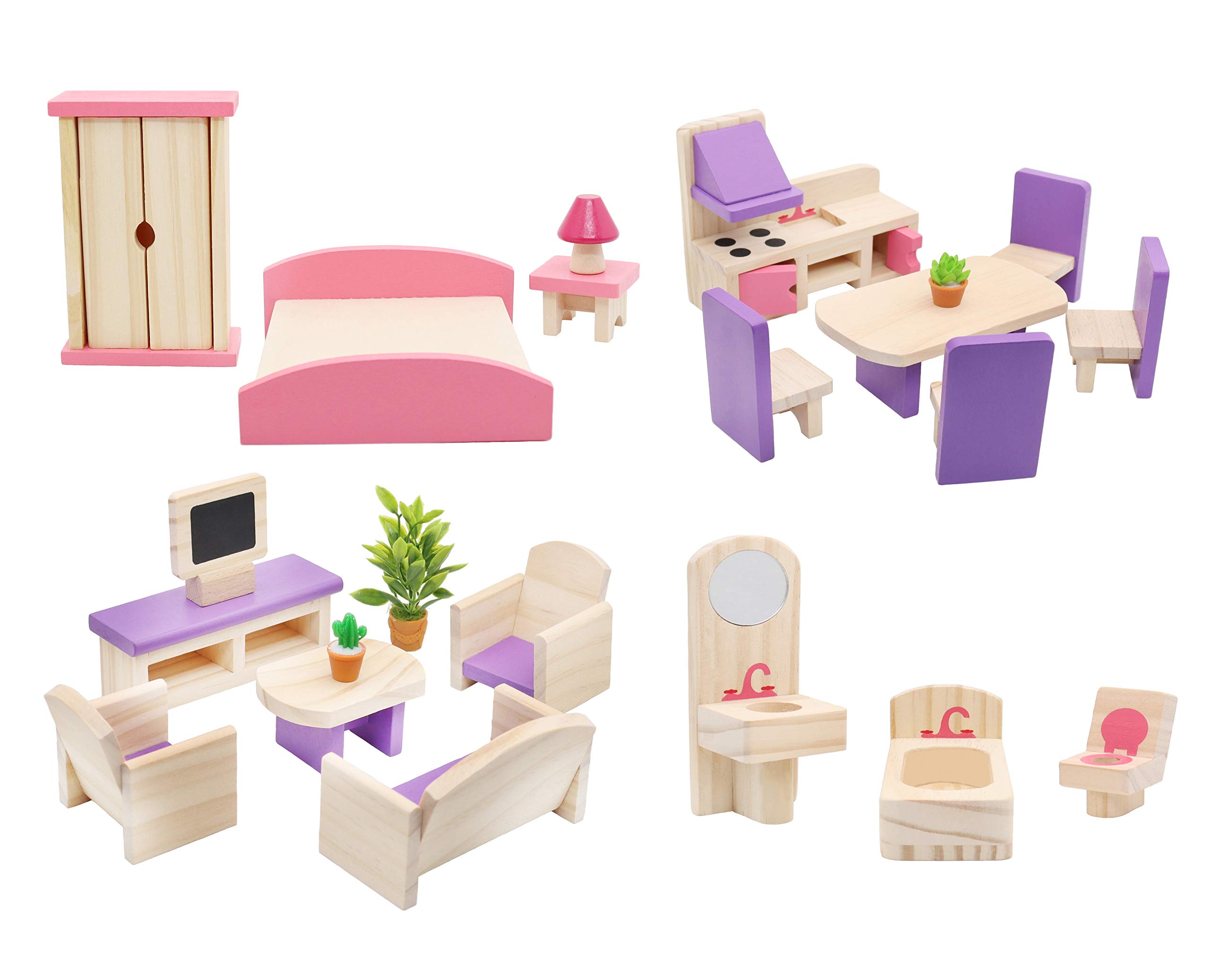 Hiawbon Wooden Miniature House Furniture Set - DIY Mini House Accessories for Christmas, Birthday Gifts, Dollhouse Decor (Set B) | Perfect for Holiday Decorations, Dollhouse Miniatures & DIY Craft Projects