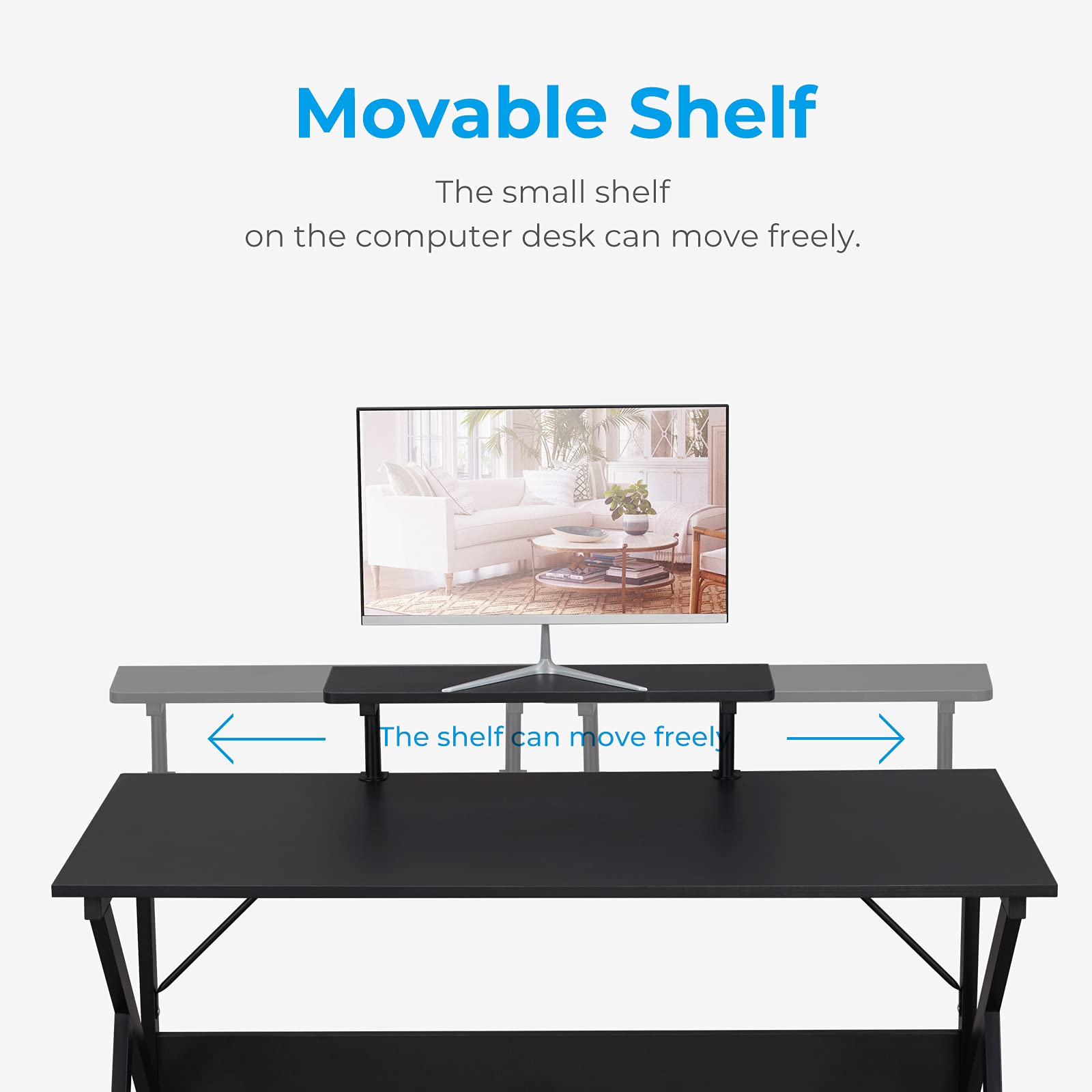 GreenForest 47-inch Home Office Desk with Monitor Shelf - Ergonomic Computer Gaming Desk, Study Writing Table for Workstation (Black) - Perfect for Small Spaces & Remote Work Setup