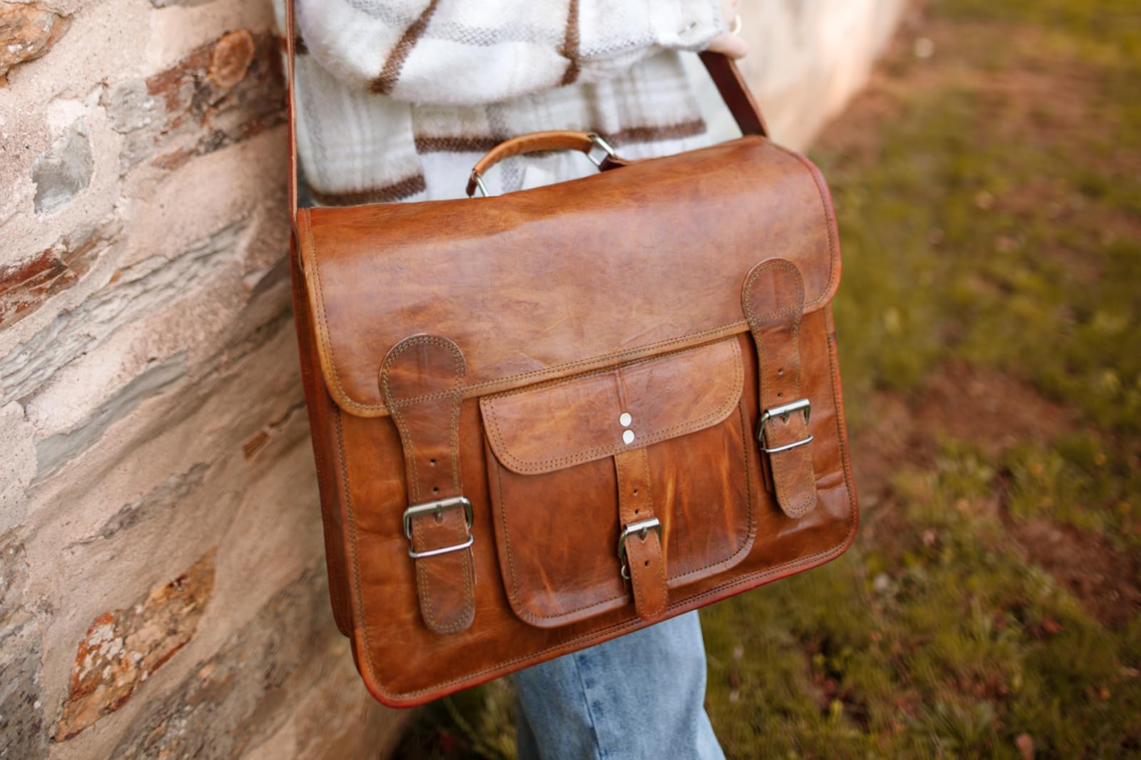 Gusti Leon Vintage Brown Leather Shoulder Bag - Business Messenger Briefcase for Men & Women | Perfect for Office, Travel & Everyday Use
