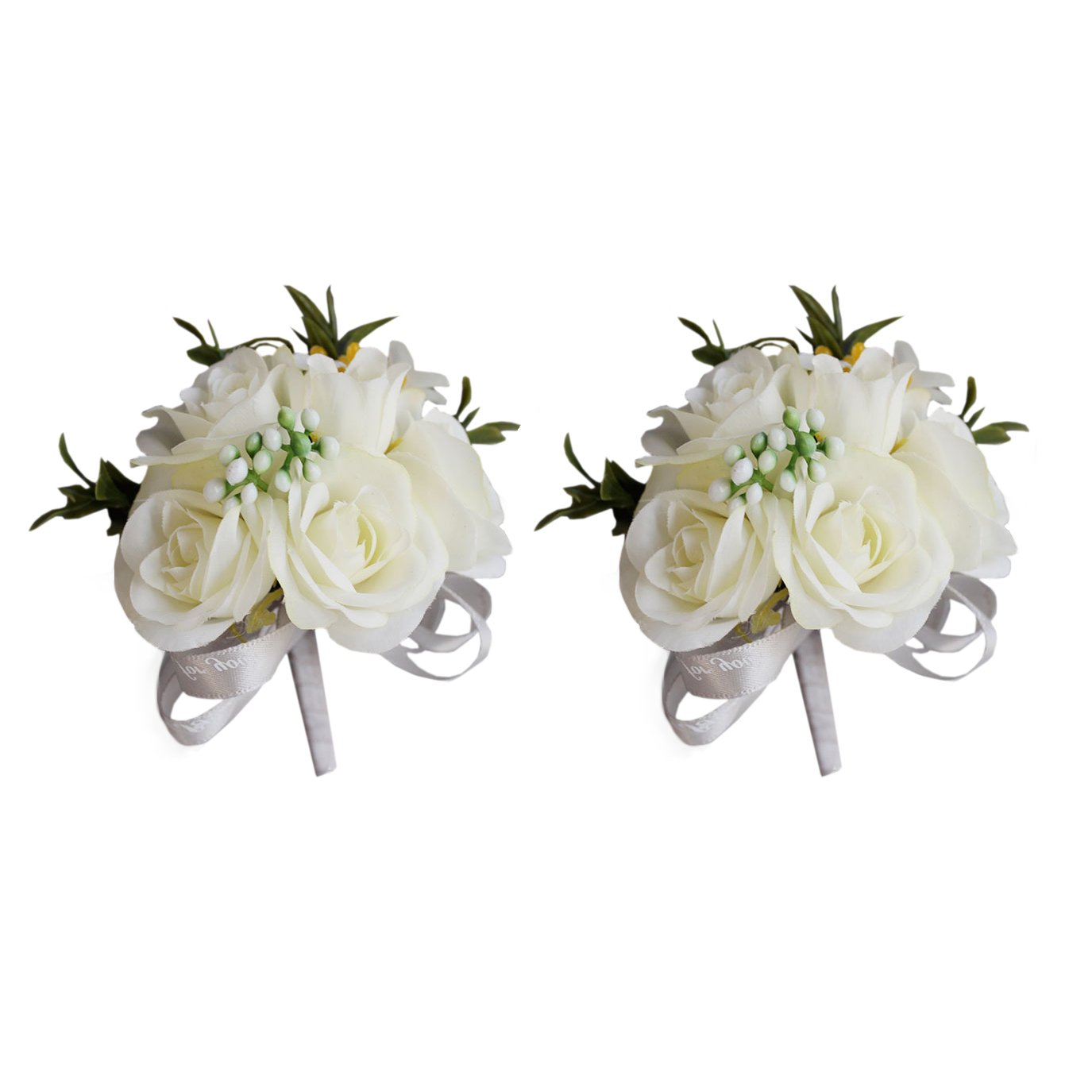 USIX 2-Pack Handmade Men's Lapel Artificial Rose Flower Boutonniere Pin - Elegant White Rose Brooch for Wedding Groom & Groomsmen - Perfect for Suits, Prom, Formal Events & Special Occasions