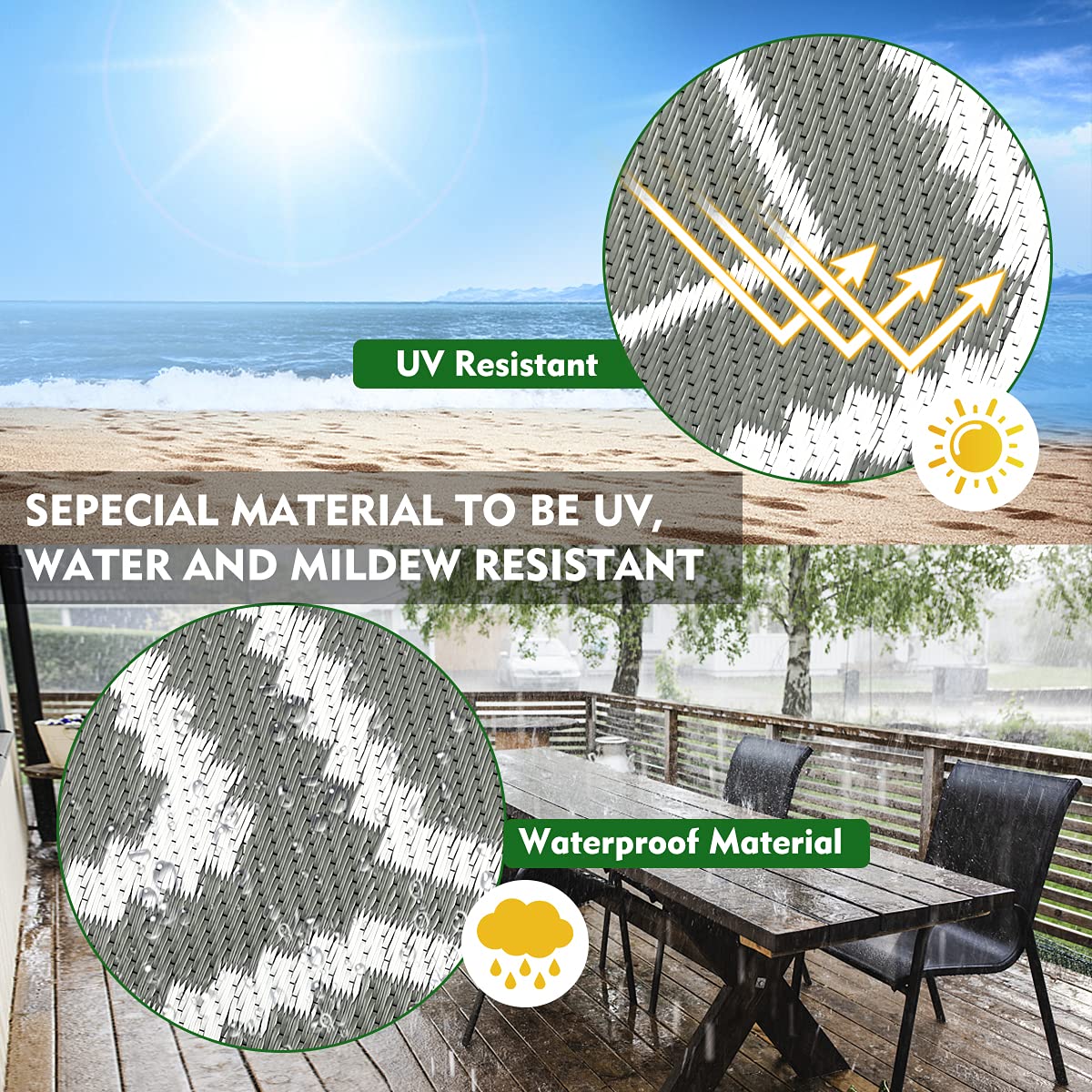 Waterproof Reversible Plastic Straw Rug - Large Outdoor Floor Mat for Camping, RV, Patio, Backyard, Deck, Picnic, Beach & Trailer | Durable & Weatherproof for All-Season Use
