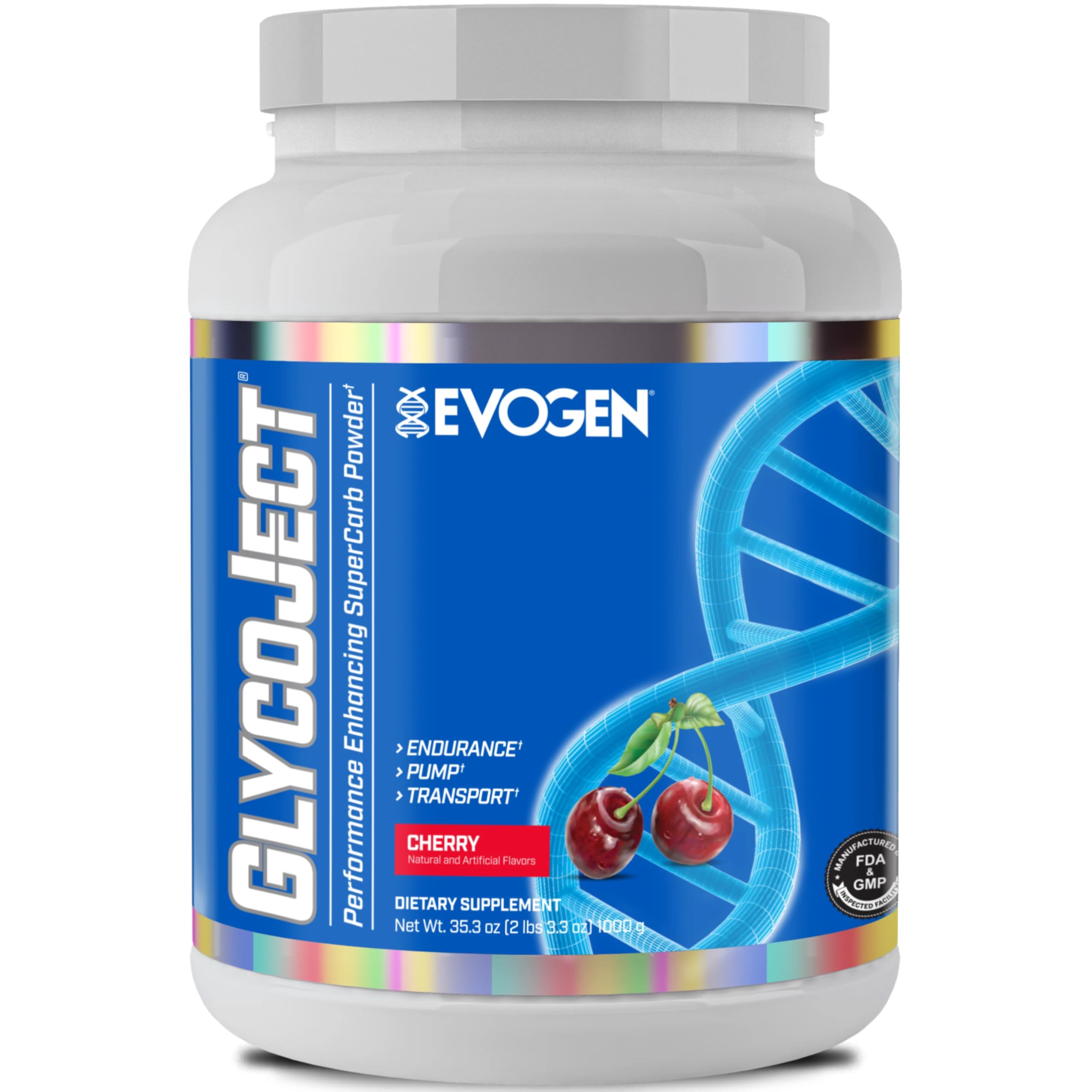 Evogen GlycoJect - Super Carb Powder for Workout & Recovery | Fast Absorbing Carbohydrate Supplement for Endurance & Energy | Pre Workout & Post Workout Powder for Men & Women | Cherry Flavor | 37 Servings | Ideal for Gym Training, Running & Athletic Performance