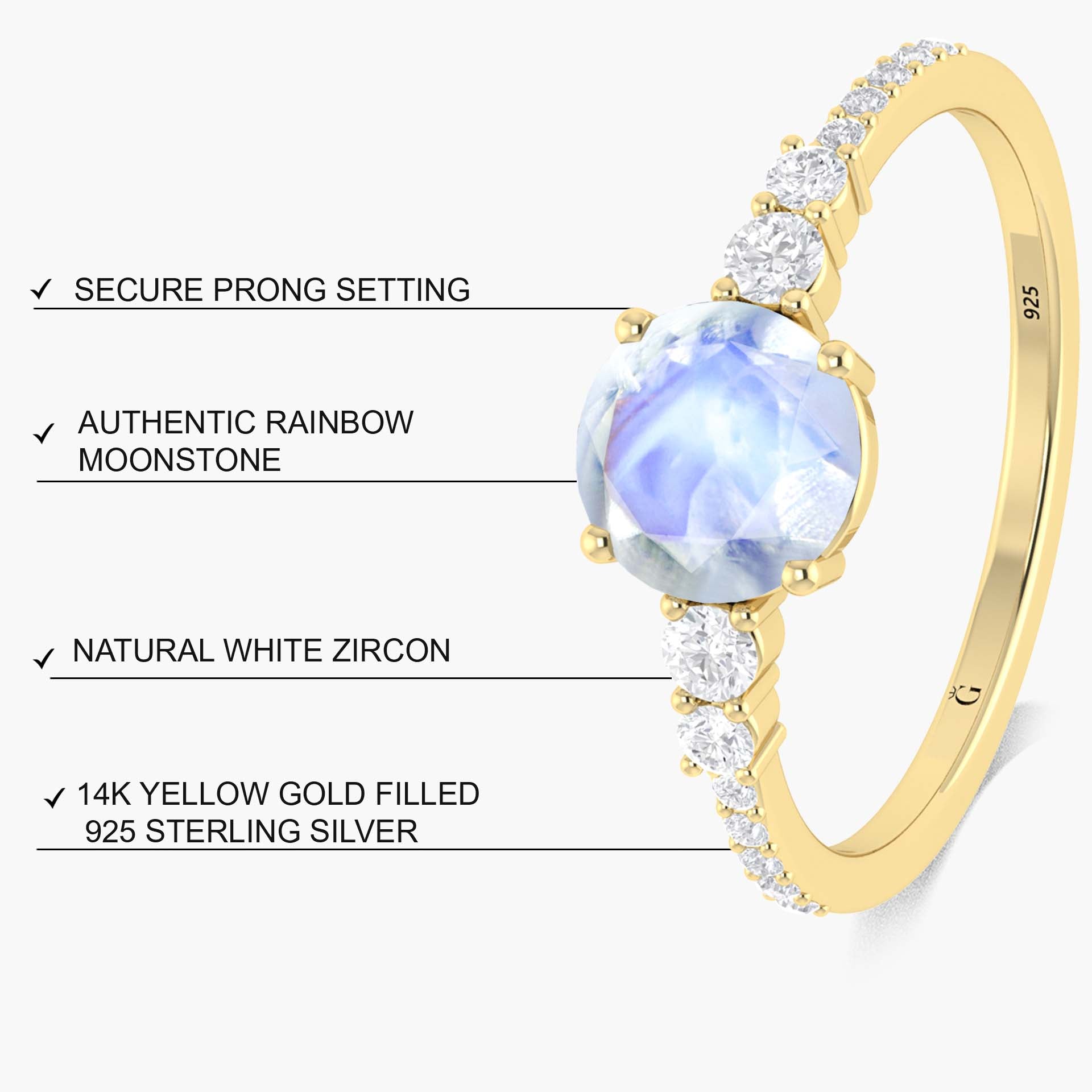 Handmade Round Moonstone and Zircon Sterling Silver Ring for Women - Elegant Boho Jewelry Gift for Brides, Engagement, Anniversary & Everyday Wear