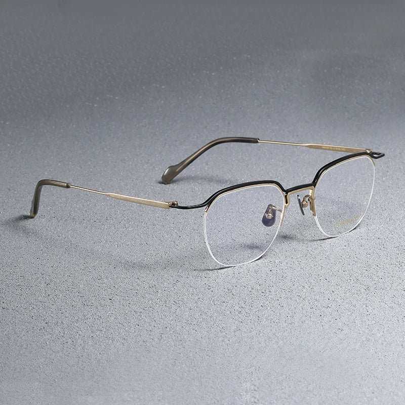 Stylish Unisex Black Semi-Rimless Square Titanium Acetate Eyeglasses B0036 - Perfect for Work, Reading & Fashion Accessories