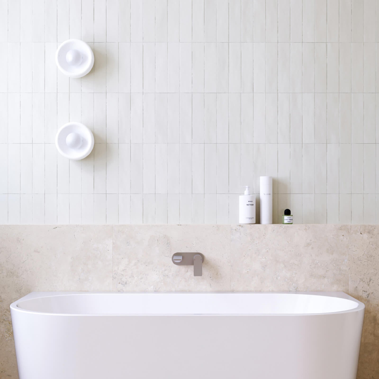 Caroma Urbane II 220mm Lead-Free Wall Mounted Basin Bath Mixer Tap - Round Brushed Brass Finish for Modern Bathroom & Vanity Sink
