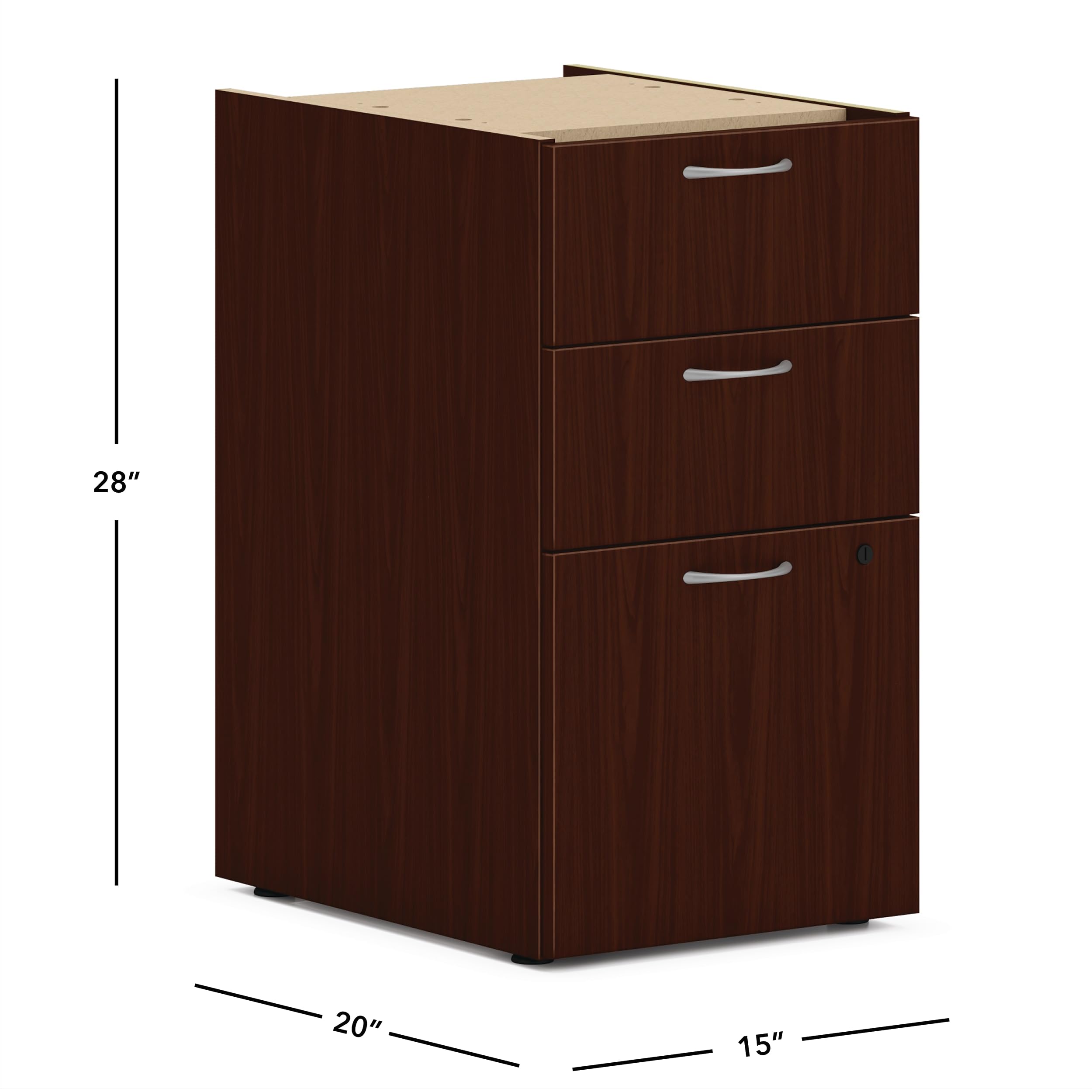 HON Mod Support Pedestal with 3 Drawers - Left or Right Side - Box/Box/File Storage - Legal/Letter Size - Traditional Mahogany Finish - 15
