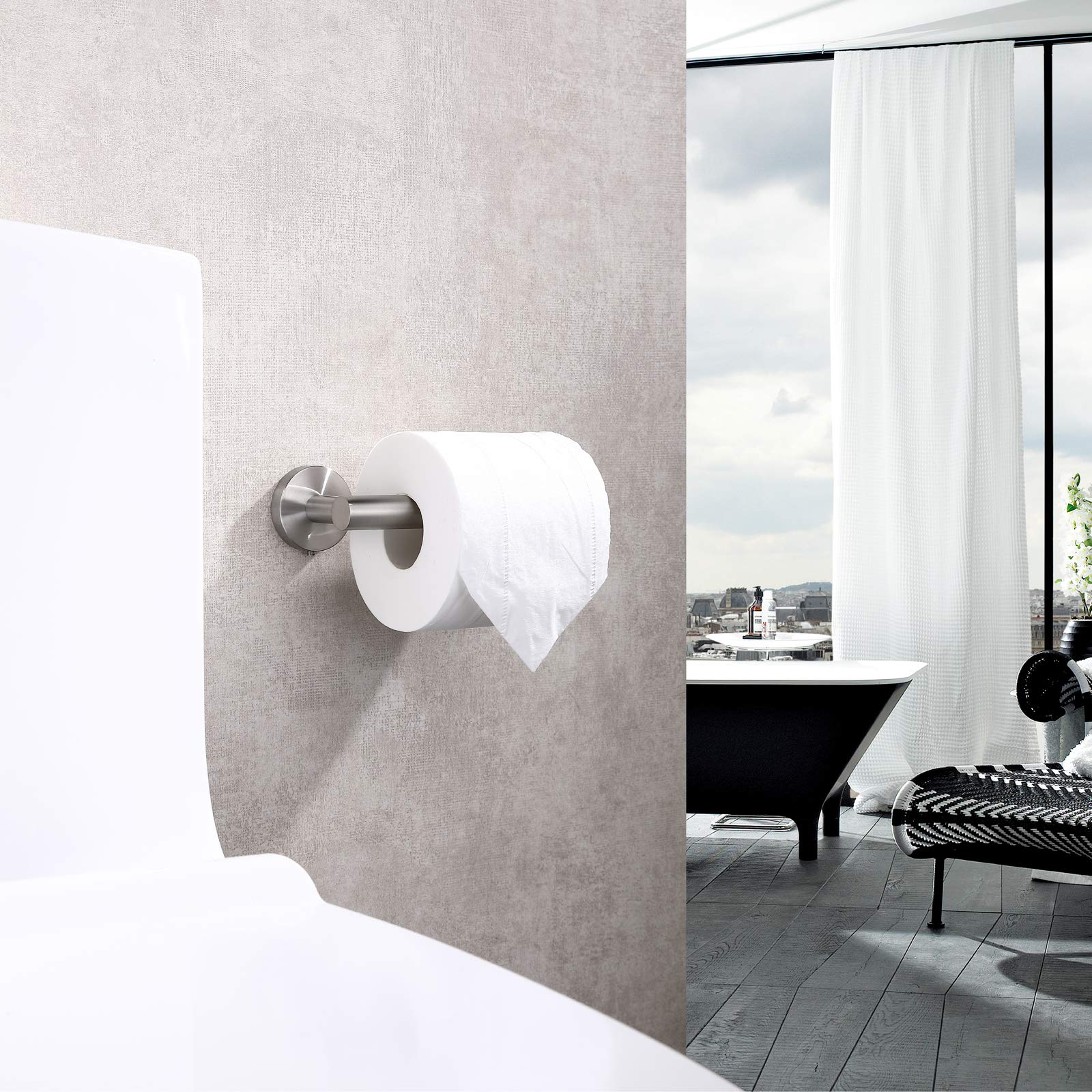 TASTOS Brushed Nickel Toilet Paper Holder - 5 Inch SUS304 Stainless Steel Wall Mount Tissue Roll Dispenser - Modern Round Bathroom & Kitchen Accessory for Home, Office, Hotel (Easy Installation, Rustproof)
