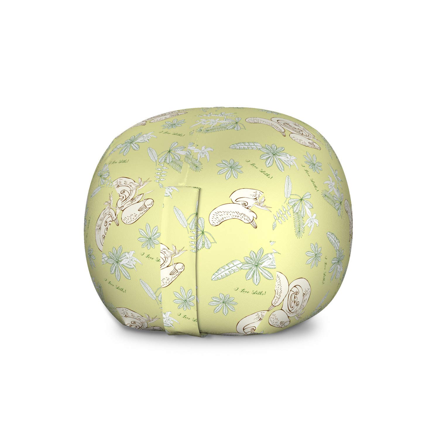 Ambesonne Funny Sloth Storage Bag Chair - Large Washable Stuffed Animal Organizer with Lazy Animal Sketch & I Love Sloths Typography in Green Reseda | Perfect for Kids' Room, Playroom & Toy Storage Organization